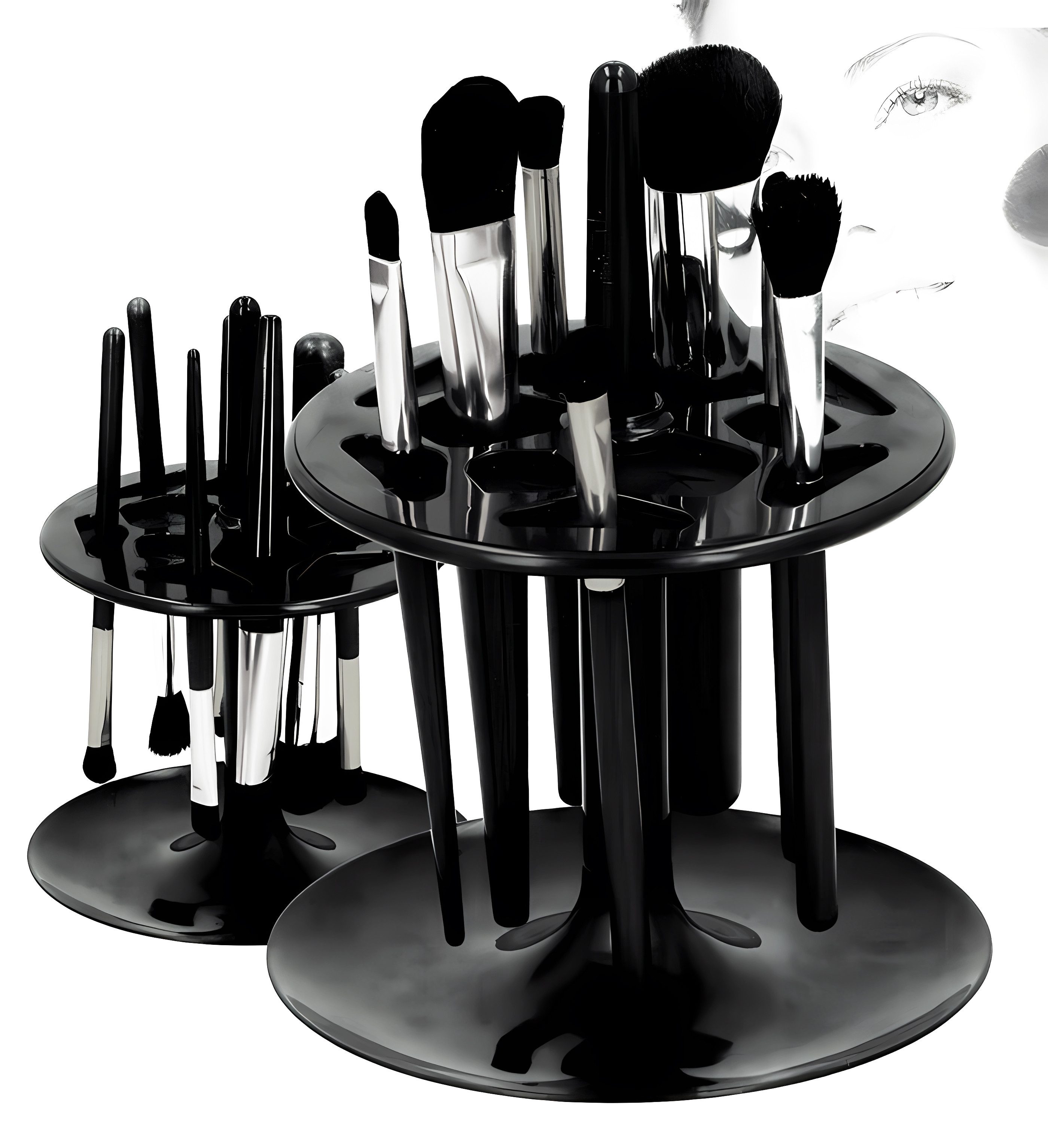 Touch of Beauty Make-up Set MAKE-UP PINSELHALTER und TROCKENGESTELL für 12 Pinsel Schwarz Ø15cm 16, Pinselständer Stifthalter Kosmetikpinsel Organizer Halter
