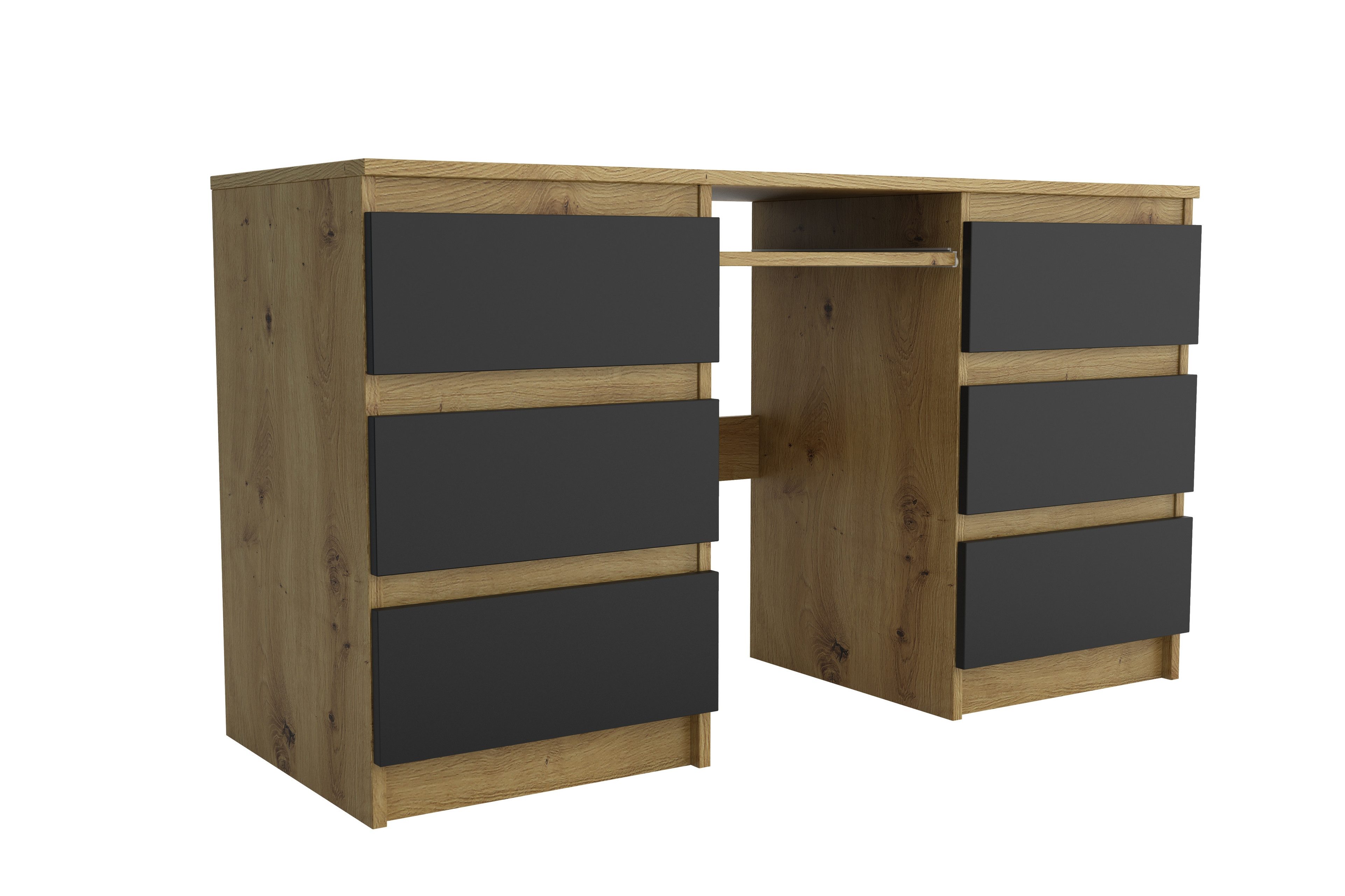 Masseno Schreibtisch ANGULO 130 x 75 cm mit 6 Schubladen Eiche Artisan
