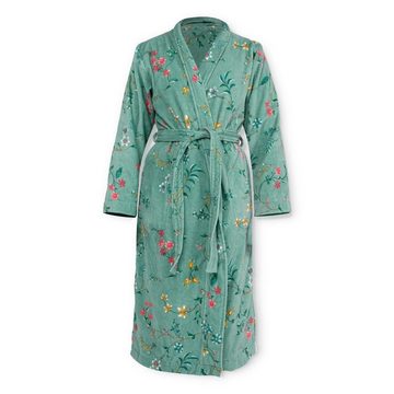 PiP Studio Bademantel Les Fleurs Bathrobe Green S Grün 100% Cotton, terry velour, 380 G, Bademantel Damen und Herren Morgenmantel Frottee