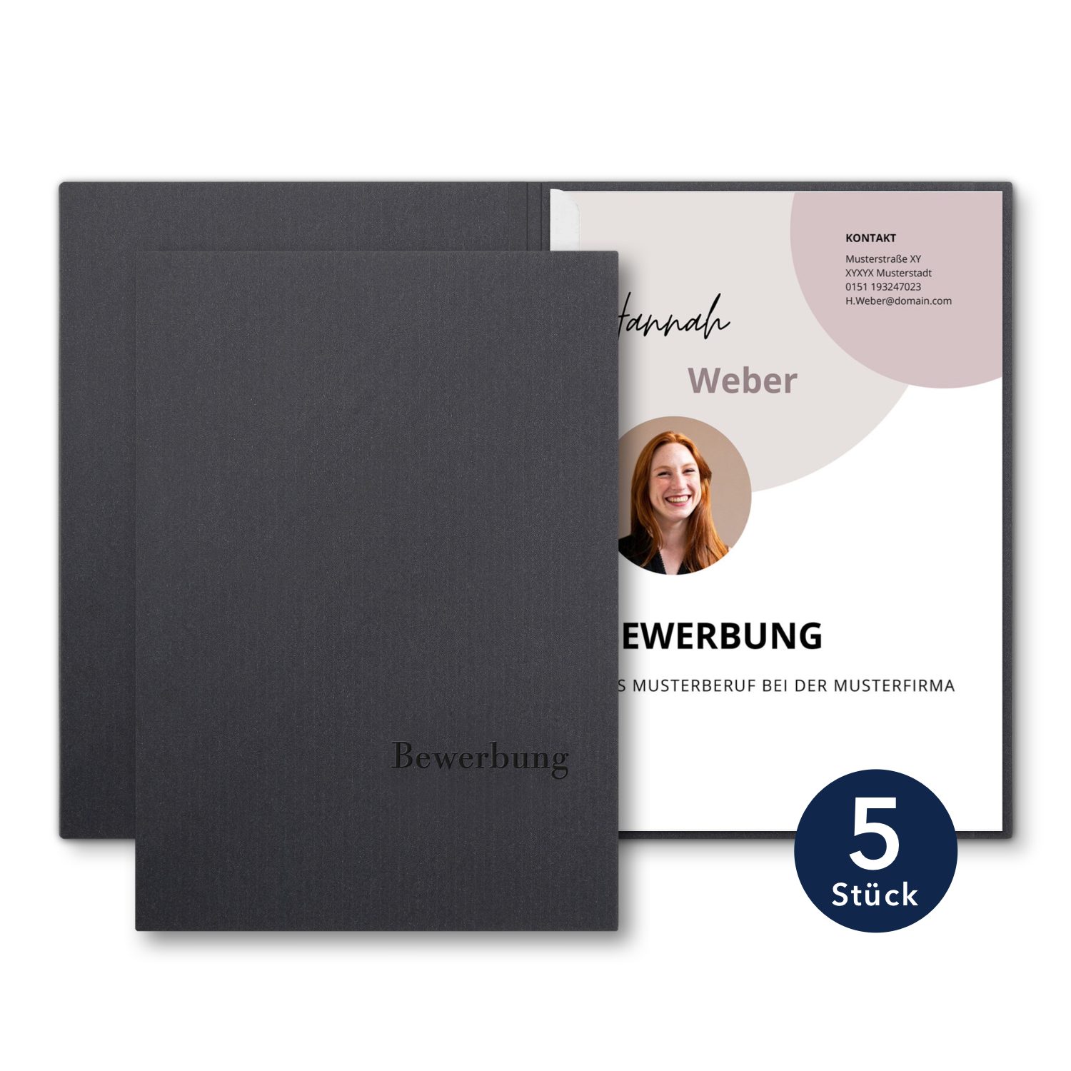 STRATAG Bewerbungsmappe Lemani® IMPULS - 5 Stück 1-teilig mit 1 Klemmschiene (Set, 5-St., Premium-Qualität mit hochwertiger Prägung Bewerbung), direkt vom Hersteller STRATAG - handgefertigt in Deutschland