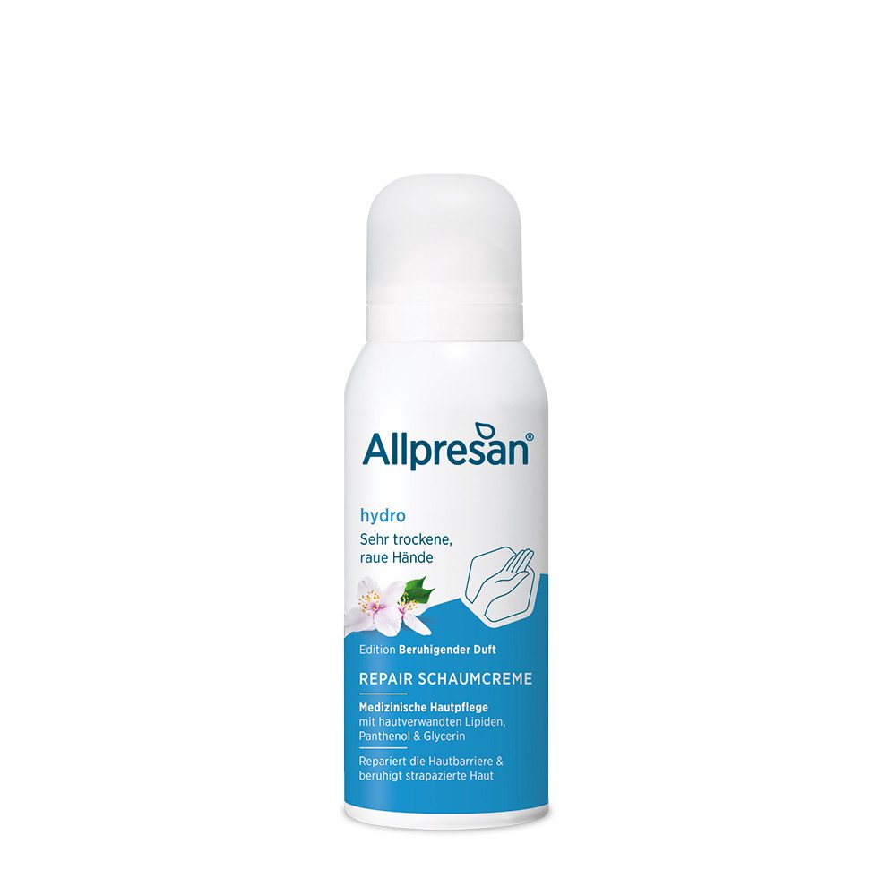 Allpresan Handmousse Allpresan hydro Repair Schaum-Creme Hände beruhigender Duft 100ml Reparierende, 1-tlg., schnell einziehende, medizinische Hautpflege für trockene Hände
