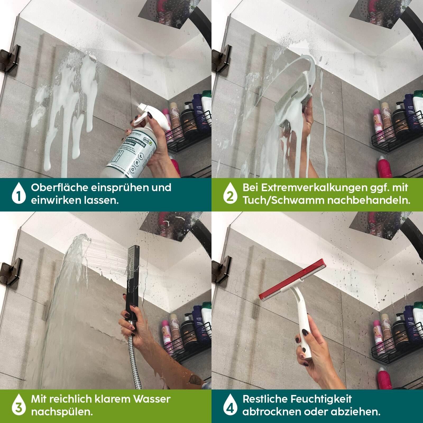 HOTREGA® Duschreiniger Kalkentferner Glasreiniger Duschkabinenreiniger (für Glas, Kunststoff, Aluminium, Keramik und Acryl Entfernt Kalk, Seifen- und Shampooreste)
