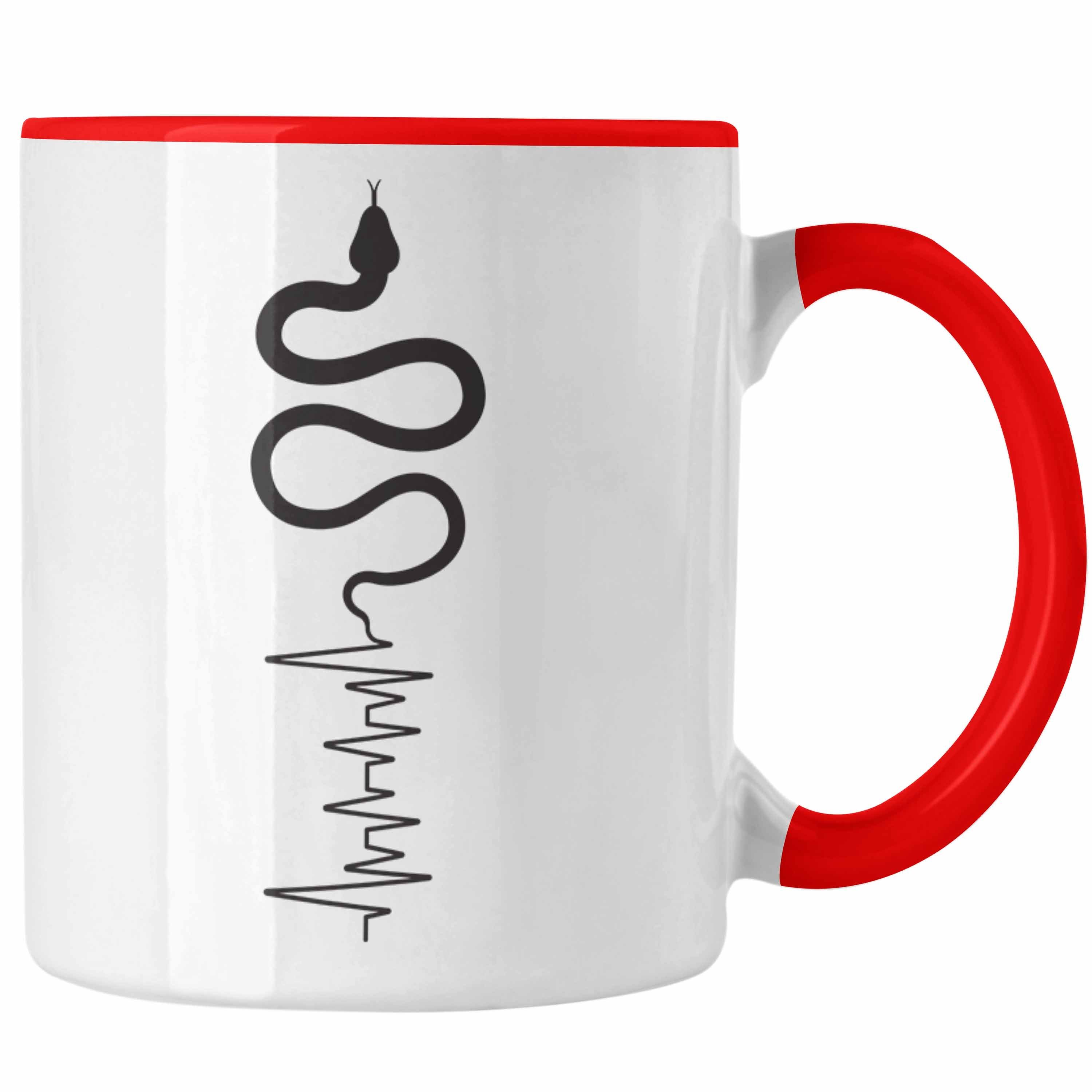 Trendation Tasse Trendation - Schlangen Herzschlag Tasse Geschenk für Schlangen Zücher Rot