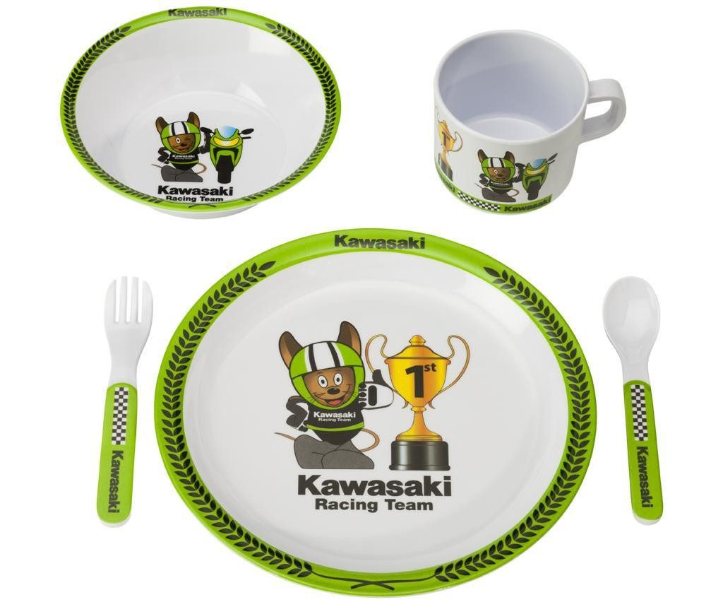 Kawasaki Kinderbesteck Kawasaki Baby Dinner Set, 1 Personen, Melamin, Teller Schüsselchen Tasse und Löffel Gabel