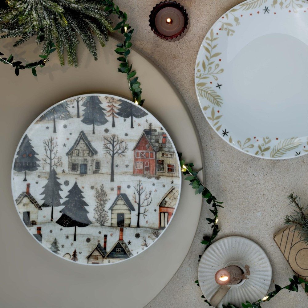 Kütahya Porselen Dessertteller Nostalgia 6-tlg. Kuchenteller Set 21 cm Weihnachten