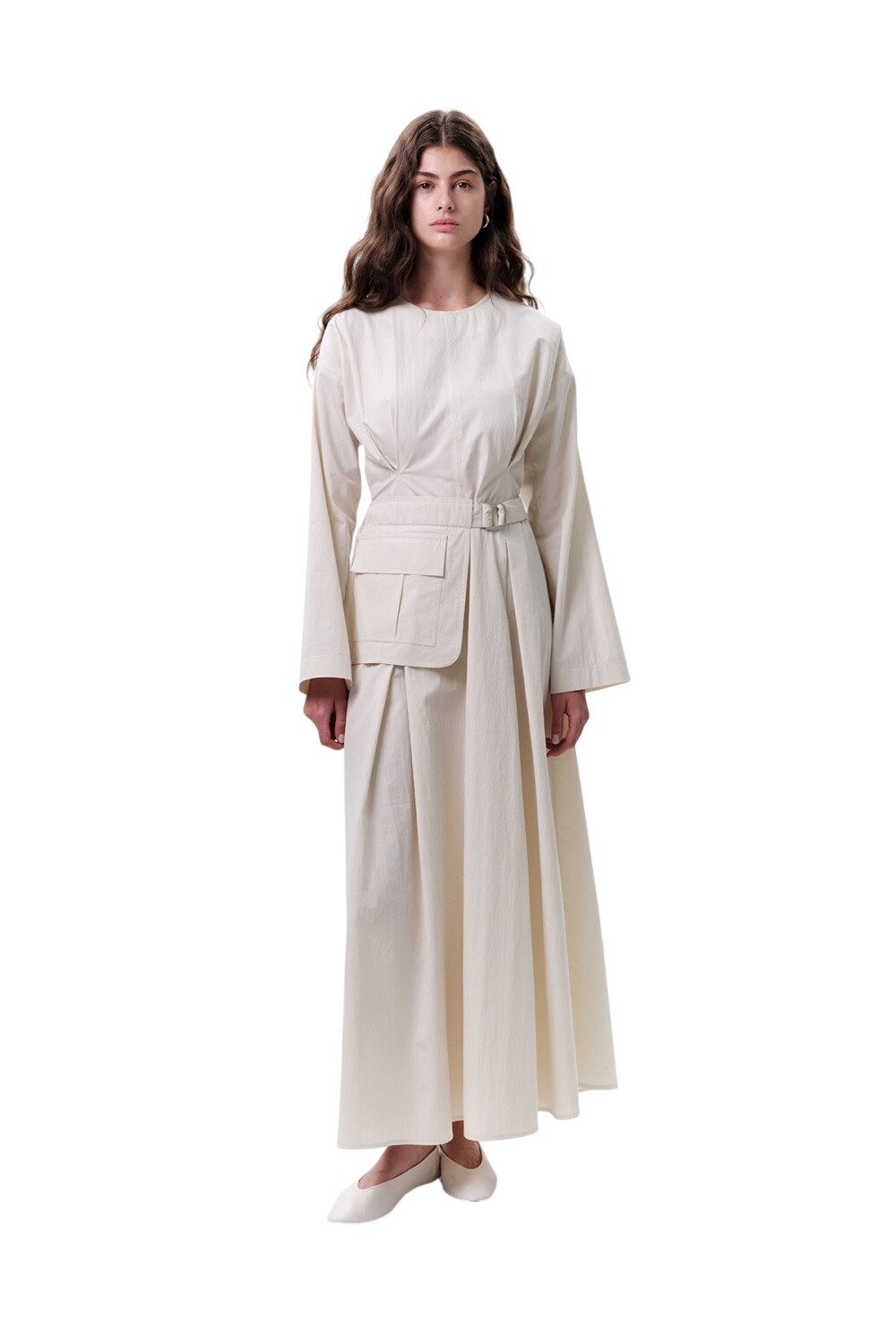MANUKA Midikleid GRÜNES KLEID MIT TASCHEN UND GÜRTELDETAILS.
