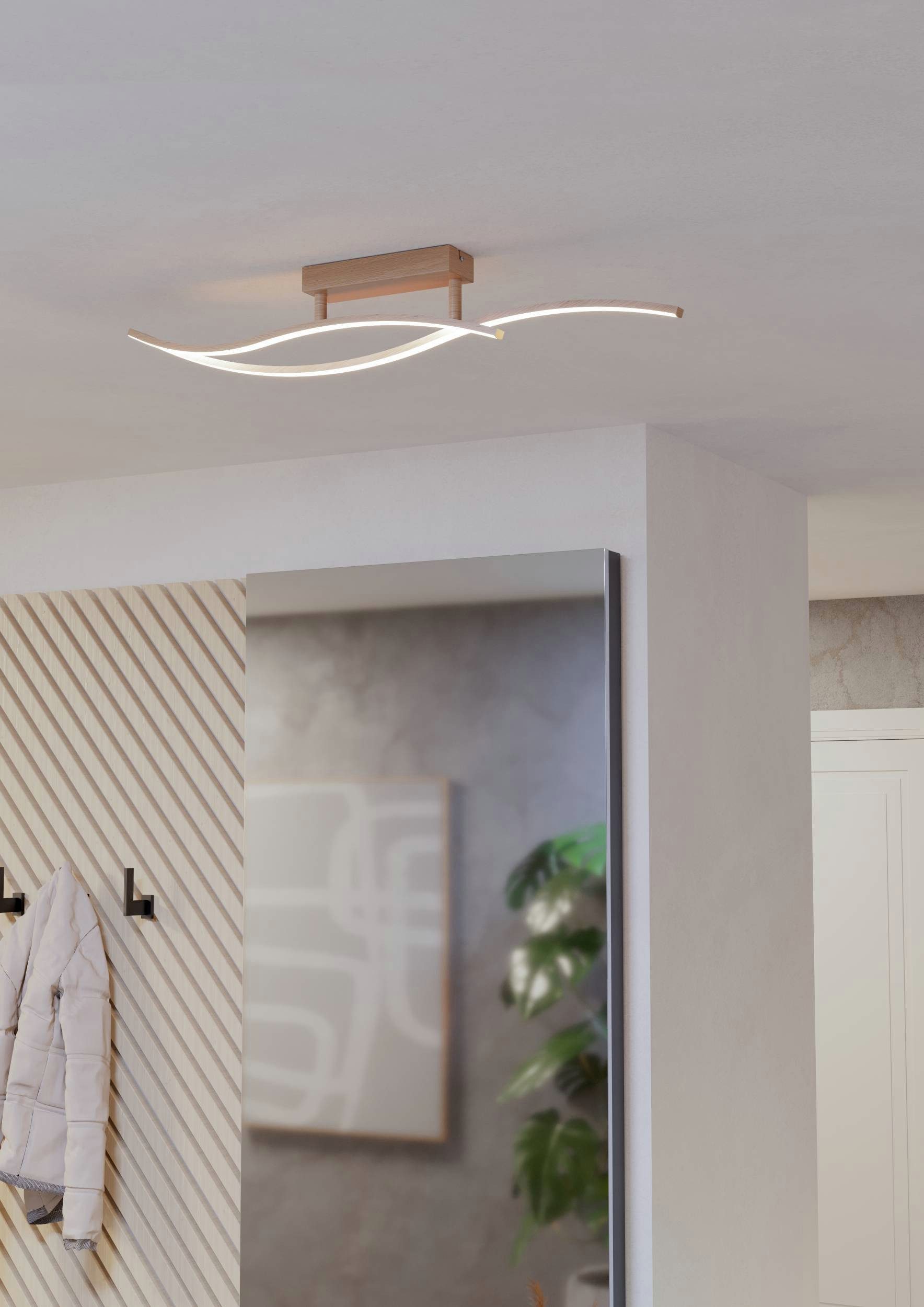 EGLO Deckenleuchte Grisolia Deckenlampe, Wohnzimmerlampe, Metall und Kunststoff, Lampe, LED fest integriert, Neutralweiß, Wand-/Deckenleuchte - L85 x B6 x H15 cm - braun - 12W inkl.