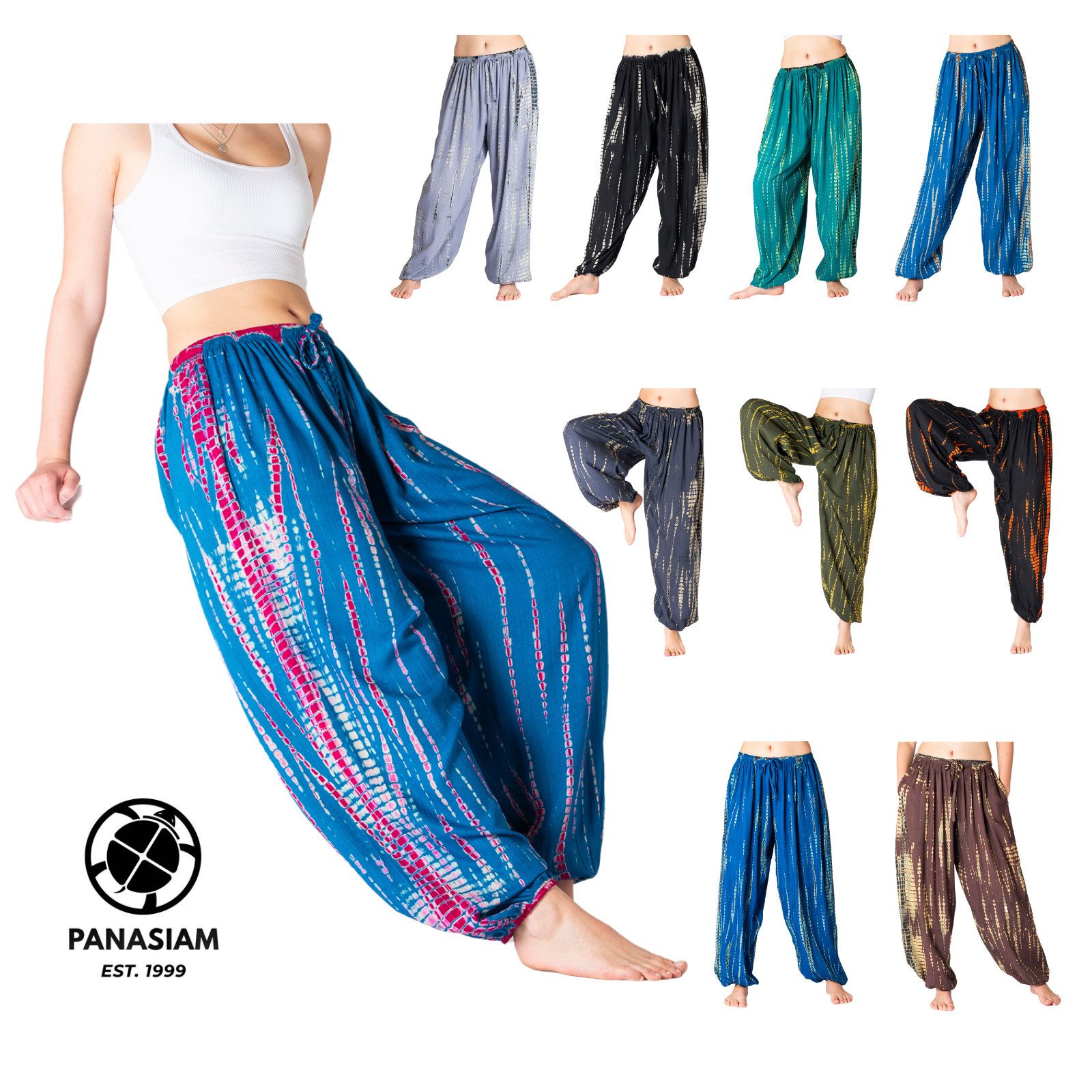 Haremshose Tie-Dye Haremshose Sommerhose aus 100% Viskose Schlupfhose mit Taschen