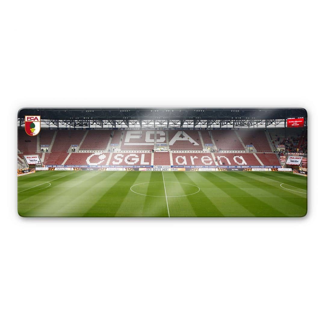 K&L Wall Art Glasbild Fußball Glasbild Modern FC Augsburg Stadion Tribüne, Sportverein Deko Bilder, Wohnzimmer Wandbild aus Glas moderne Glasbilder inkl. Wandhalterung