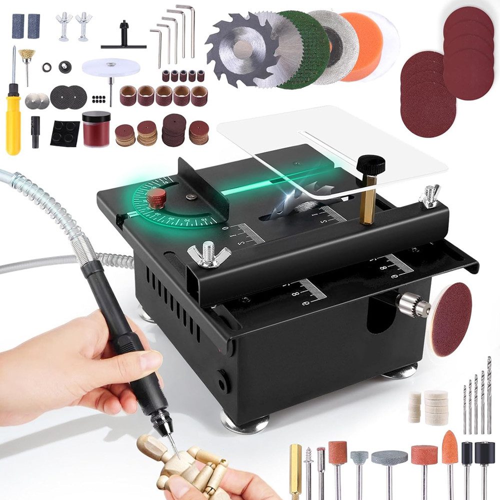 PRIISF Tischkreissäge Mini Tischsäge Tragbar PVC Schneider Flexible Bohrwelle Holz Schleifer, Elektrische Minisäge kompakt DIY-Schneidewerkzeug, Schneidemaschine mit Biegsame Welle Verlängerungaufsatz, Kunststoff Sägeblatt Tischkreissäge Mini Stabschleifer Schleifer