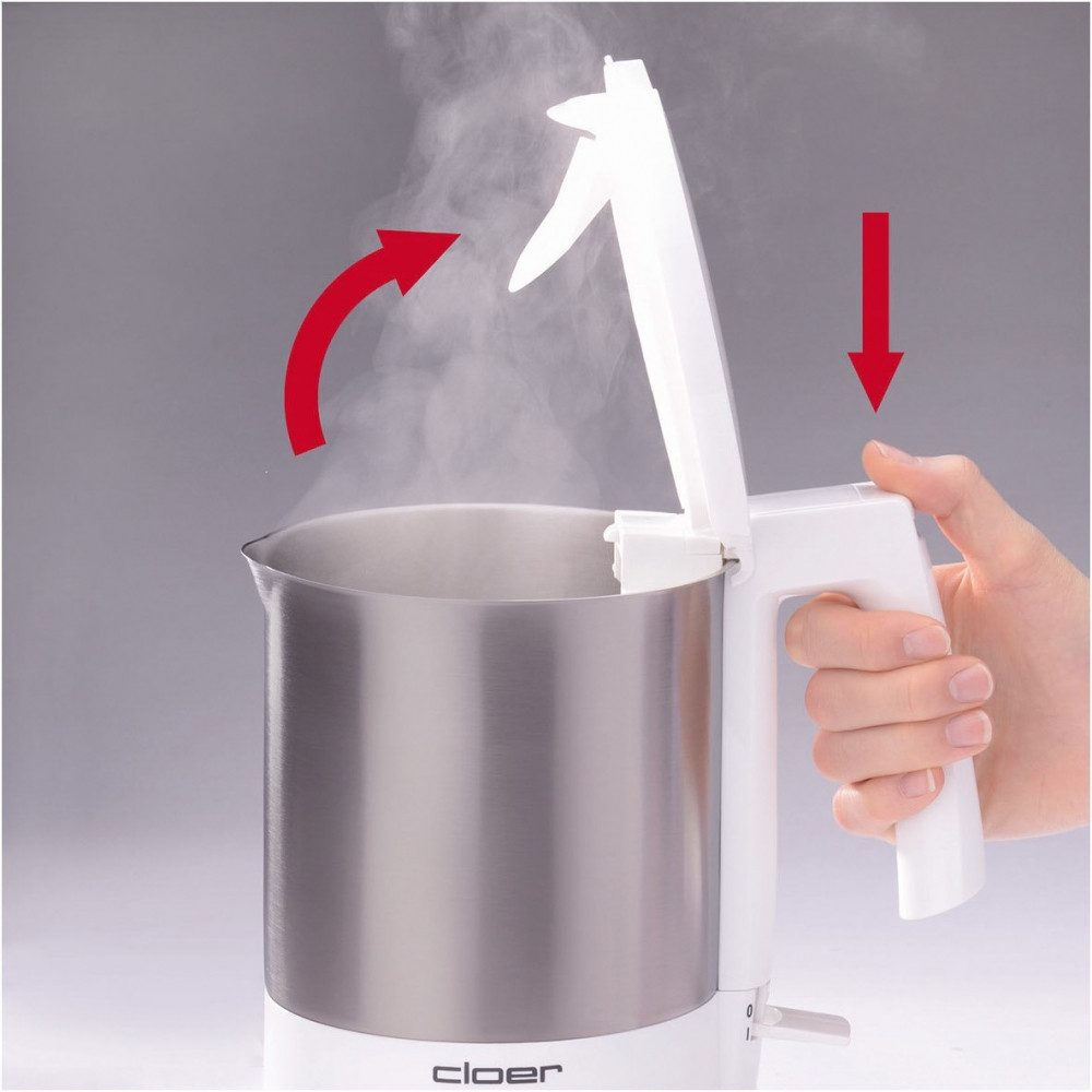 Cloer Wasserkocher 4701 Wasserkocher weiß/edelstahl., 1.5 l, 1800 W, 360° Drehbare Steckverbindung