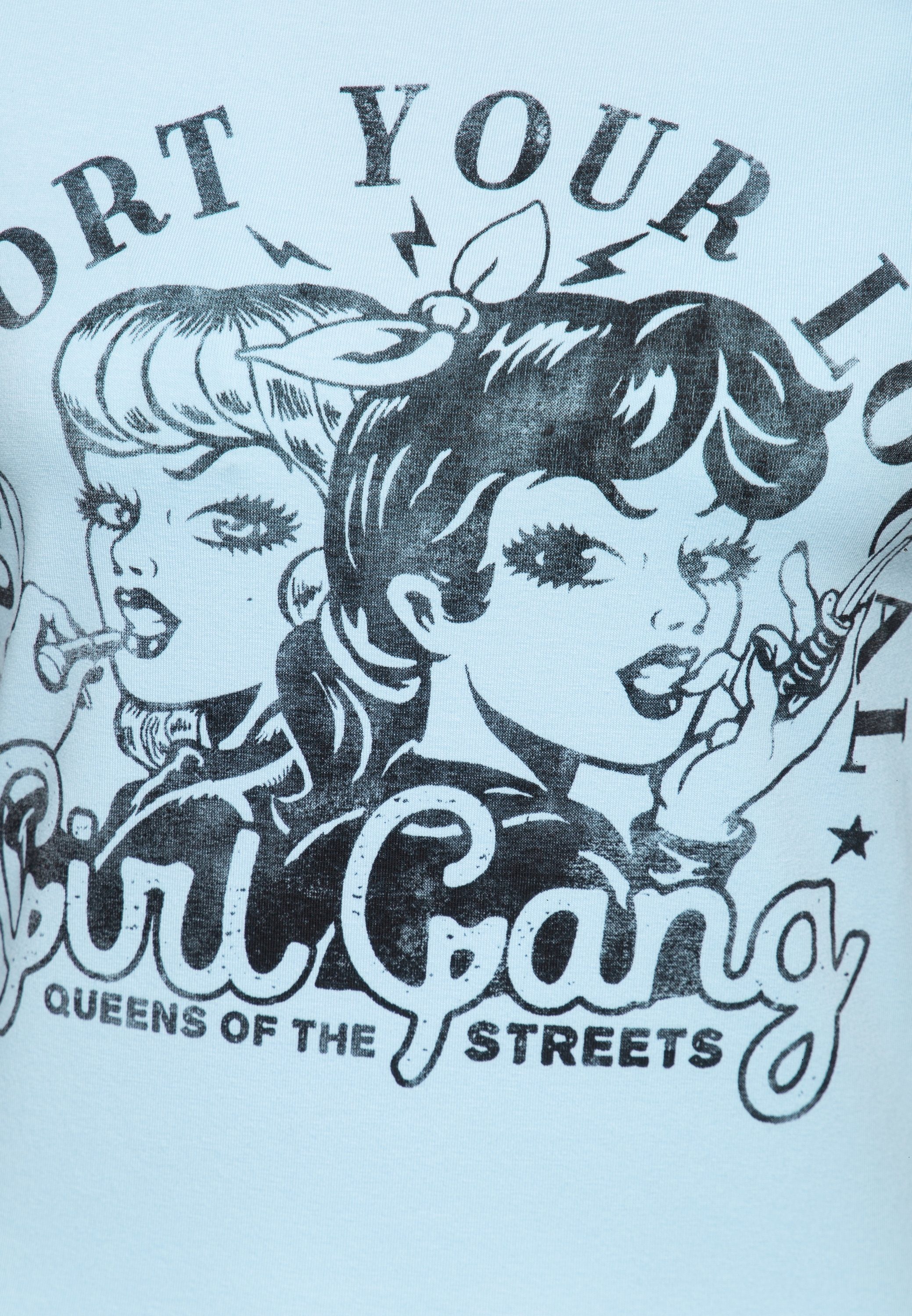 Retro-Print QueenKerosin Kurzarmshirt mit Girl Gang