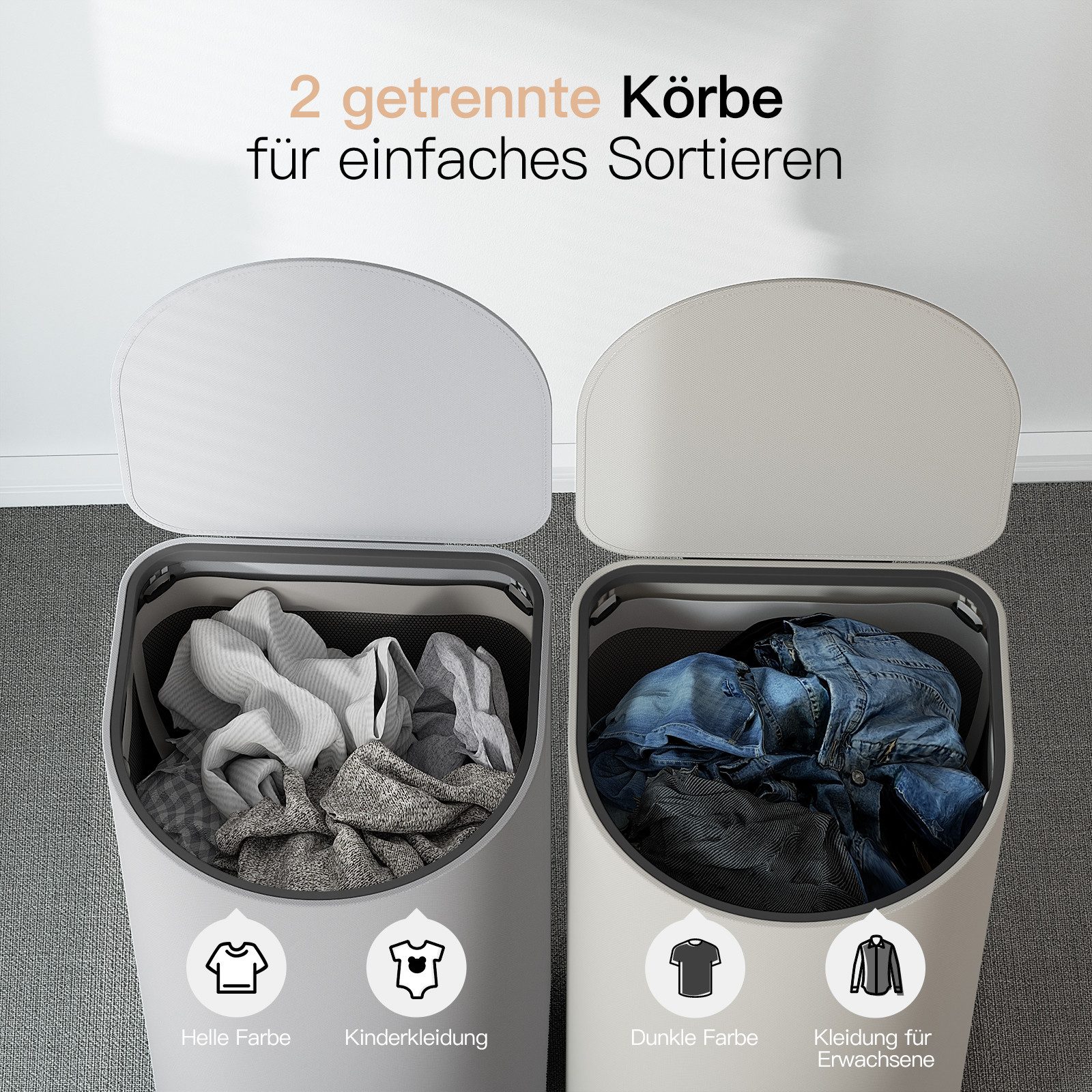 Rainsworth Wäschekorb mit Deckel, 140L Wäschesammler günstig online kaufen