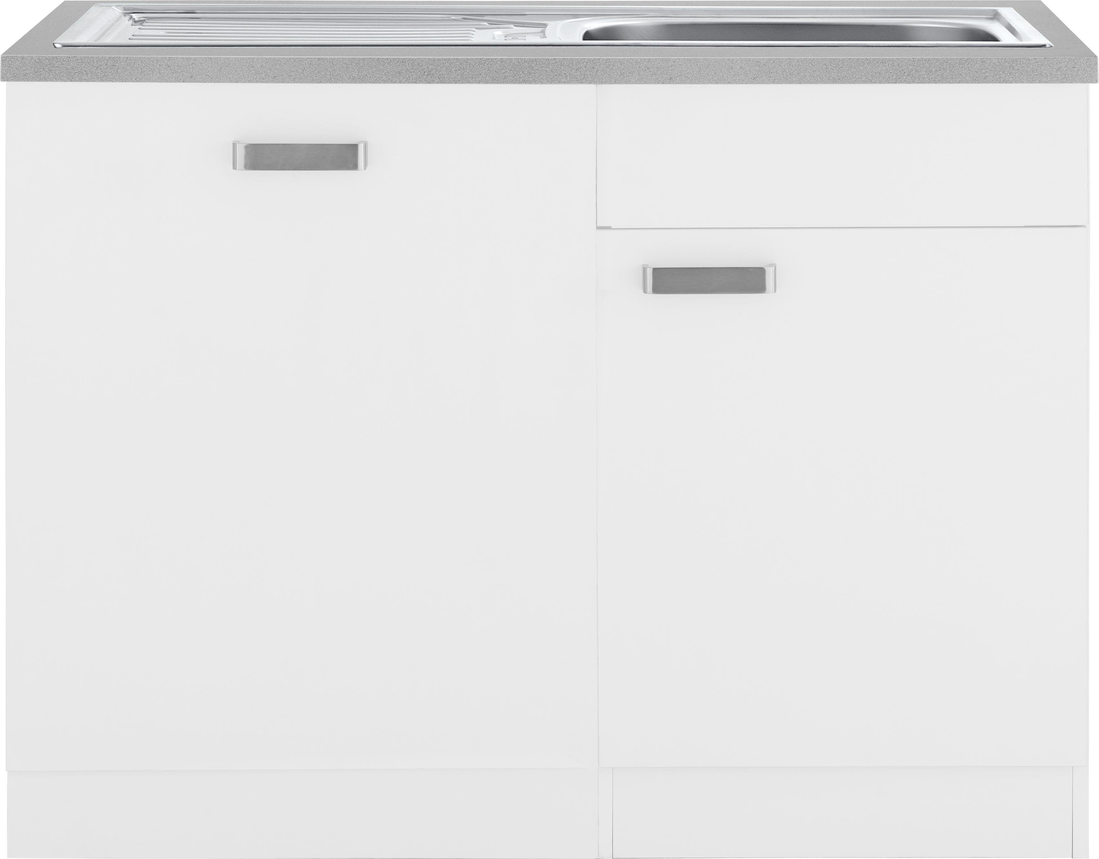 wiho Küchen Spülenschrank Husum 110 cm breit, inkl. Tür/Sockel für Geschirrspüler weiß/weiß