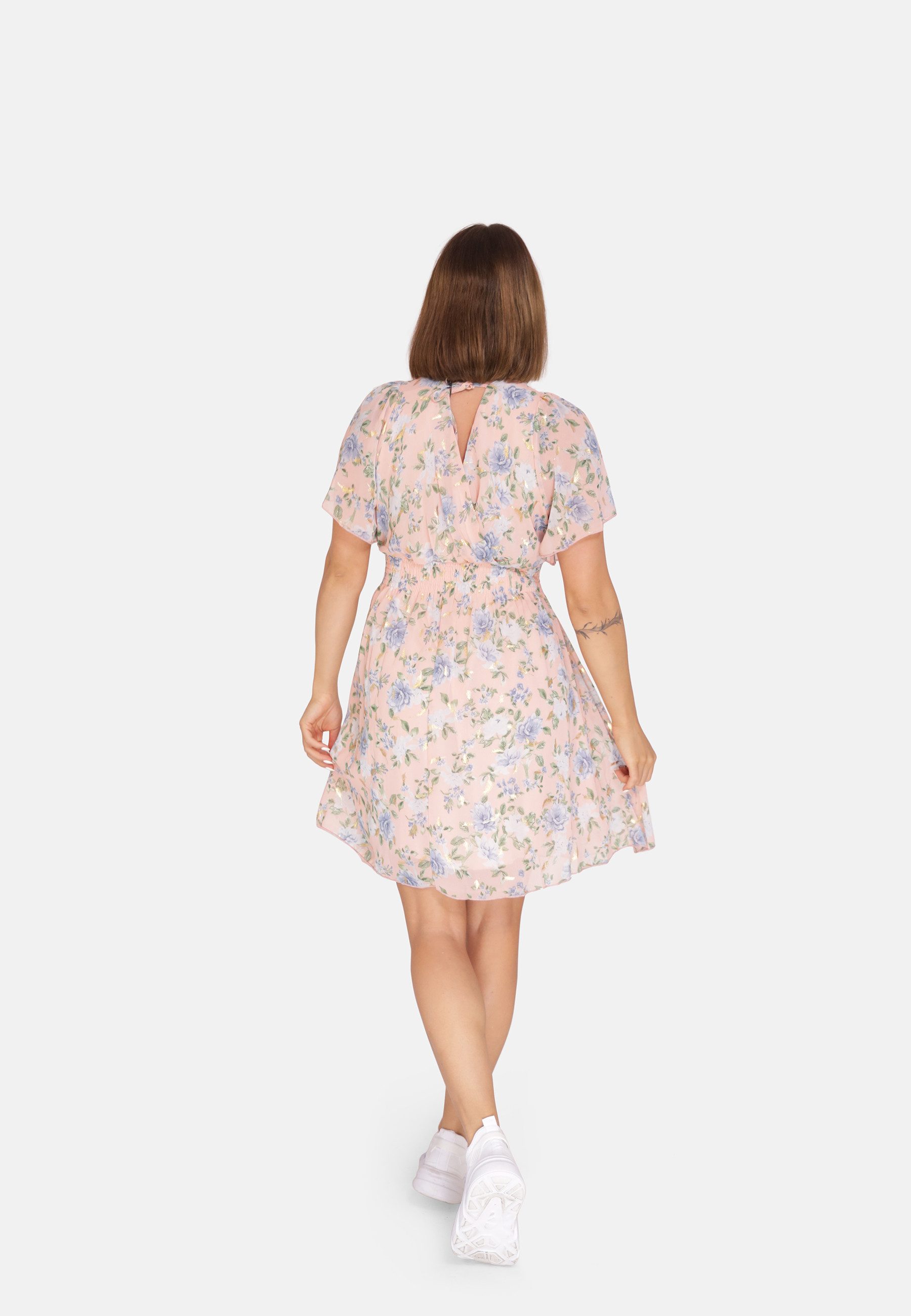 Elara Sommerkleid Damen Chiffonkleid mit Blumenmuster – Sommerkleid mit Volantärmeln mit Muster