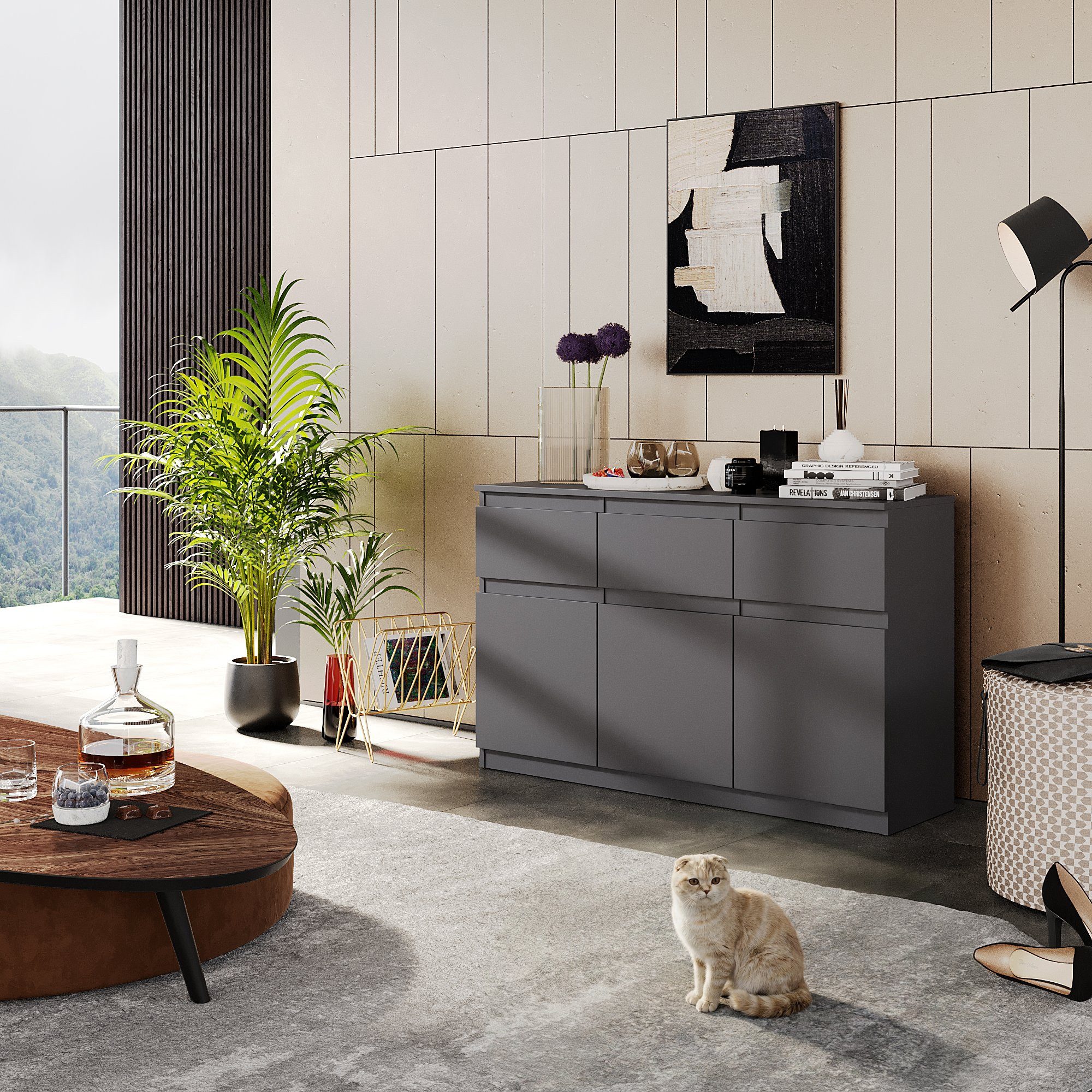 Furnica Kommode Sideboard NOAH 120cm - Anthrazit Grau