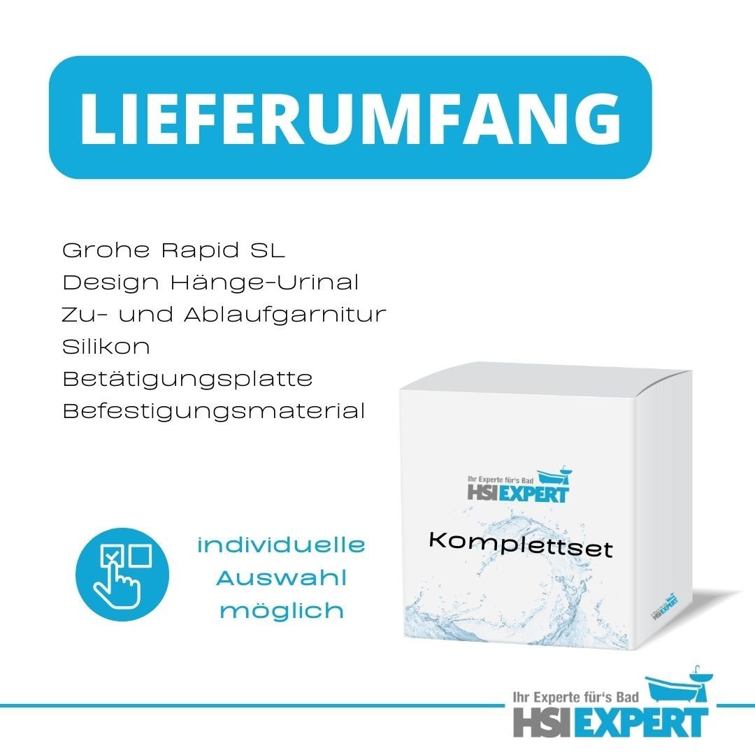 Grohe Urinal Grohe Rapid SL + Marken Urinal + Siphon Komplett-Set, Sanitärkeramik, 1-Mengen-Spülung, Abgang hinten, (Spar-Set, Komplettset)