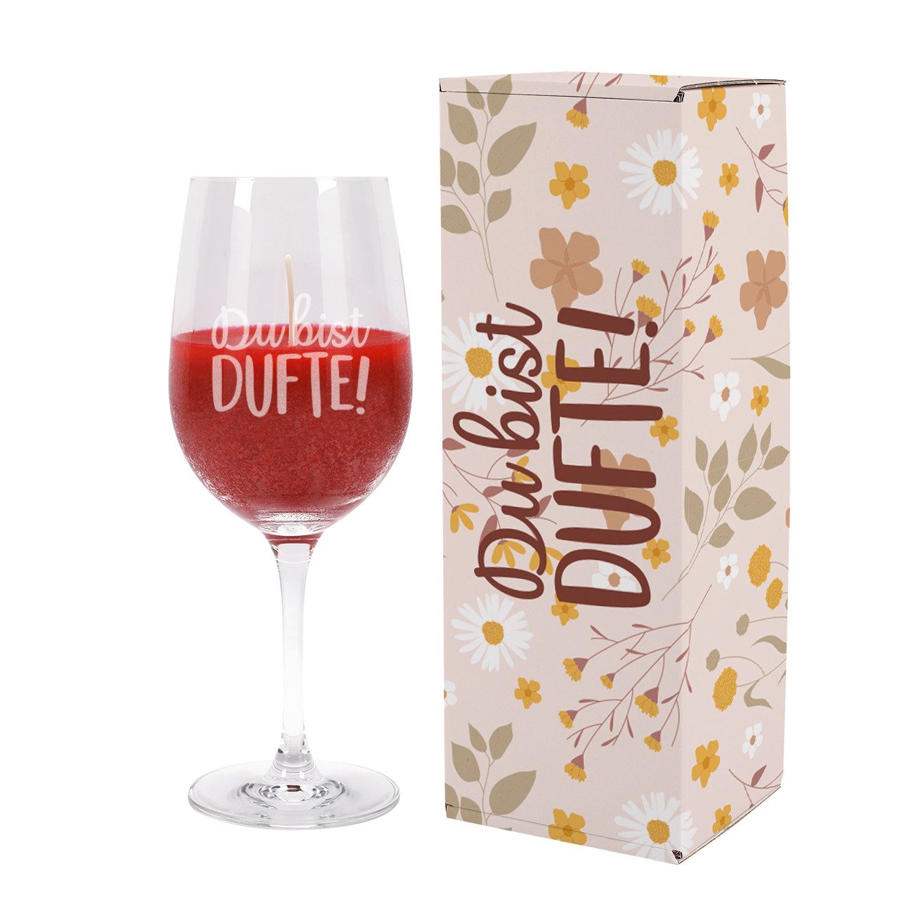 Herz & Heim Duftkerze im Glas mit passender Geschenkverpackung "Du bist dufte!"