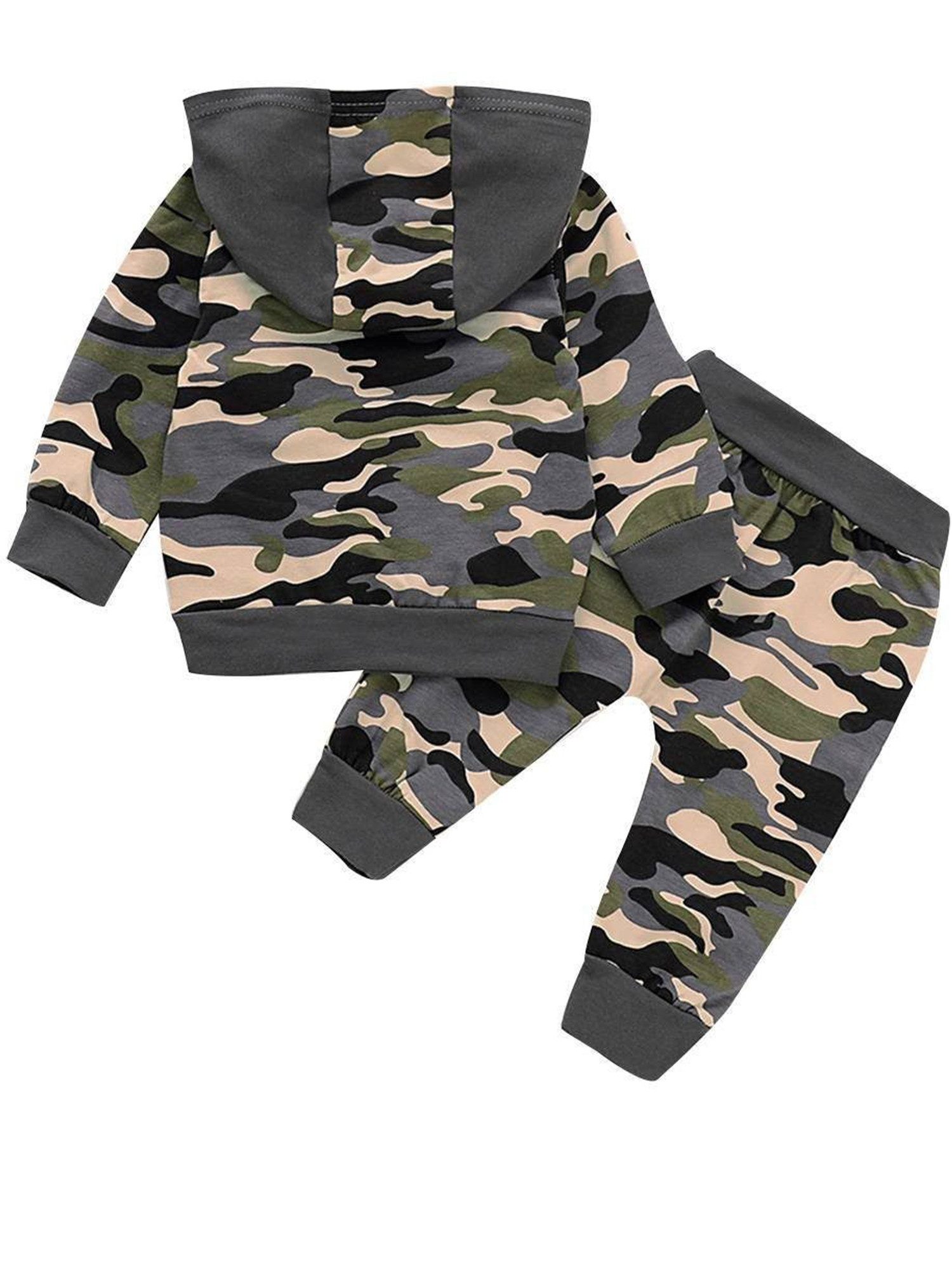 Gluckids Baby Boys Long Sleeve Hooded Top & Pants Outfit Camo Baby Clothes (2-piece) Newborn Letter Print Sweatshirt Pantsuit Hoodie Top & Pants Baby Set