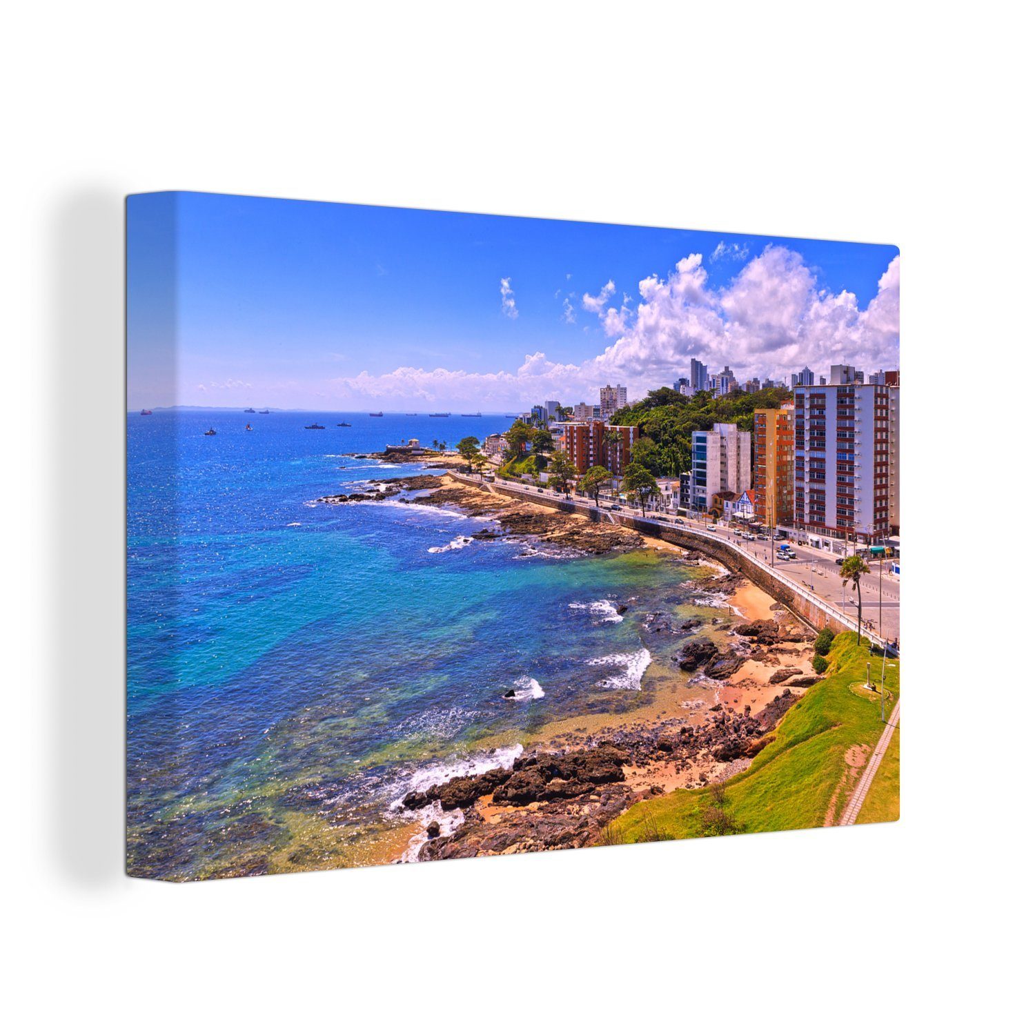 OneMillionCanvasses® Leinwandbild Salvador vom Leuchtturm Barra in Brasilien aus, (1 St), Wandbild Leinwandbilder, Aufhängefertig, Wanddeko, 30x20 cm