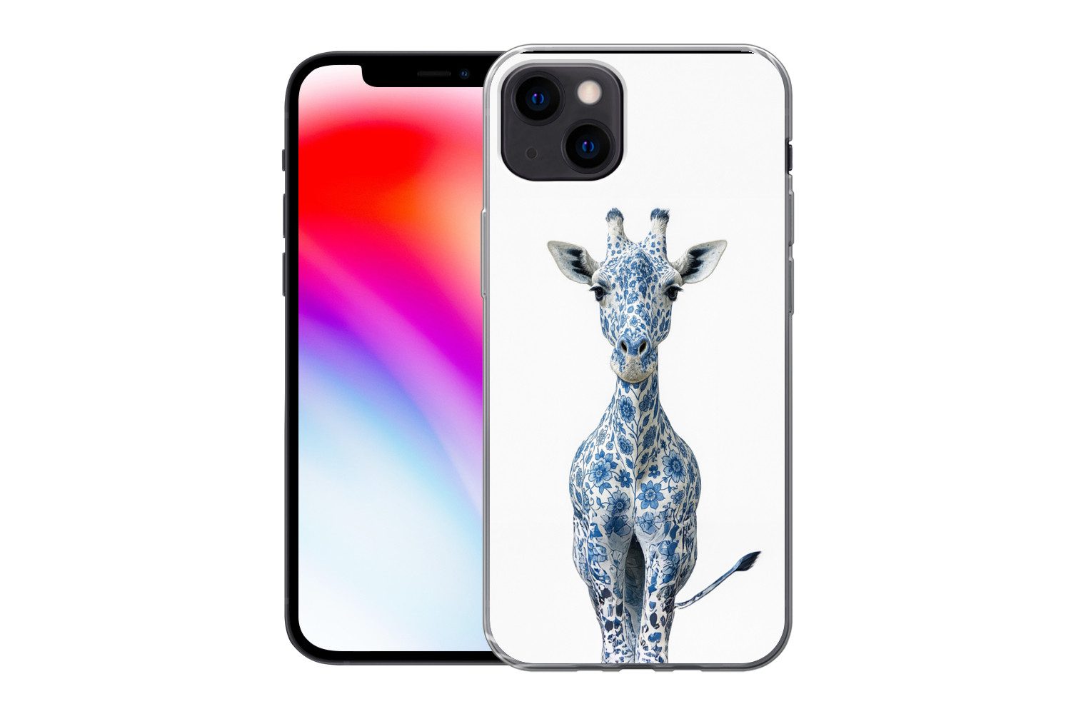 MuchoWow Handyhülle für Apple iPhone 13 Giraffe - Delfter Blau - Tiere - Minimalistisch, Smartphone-Bumper, Print, Handy Schutzhülle Dünn