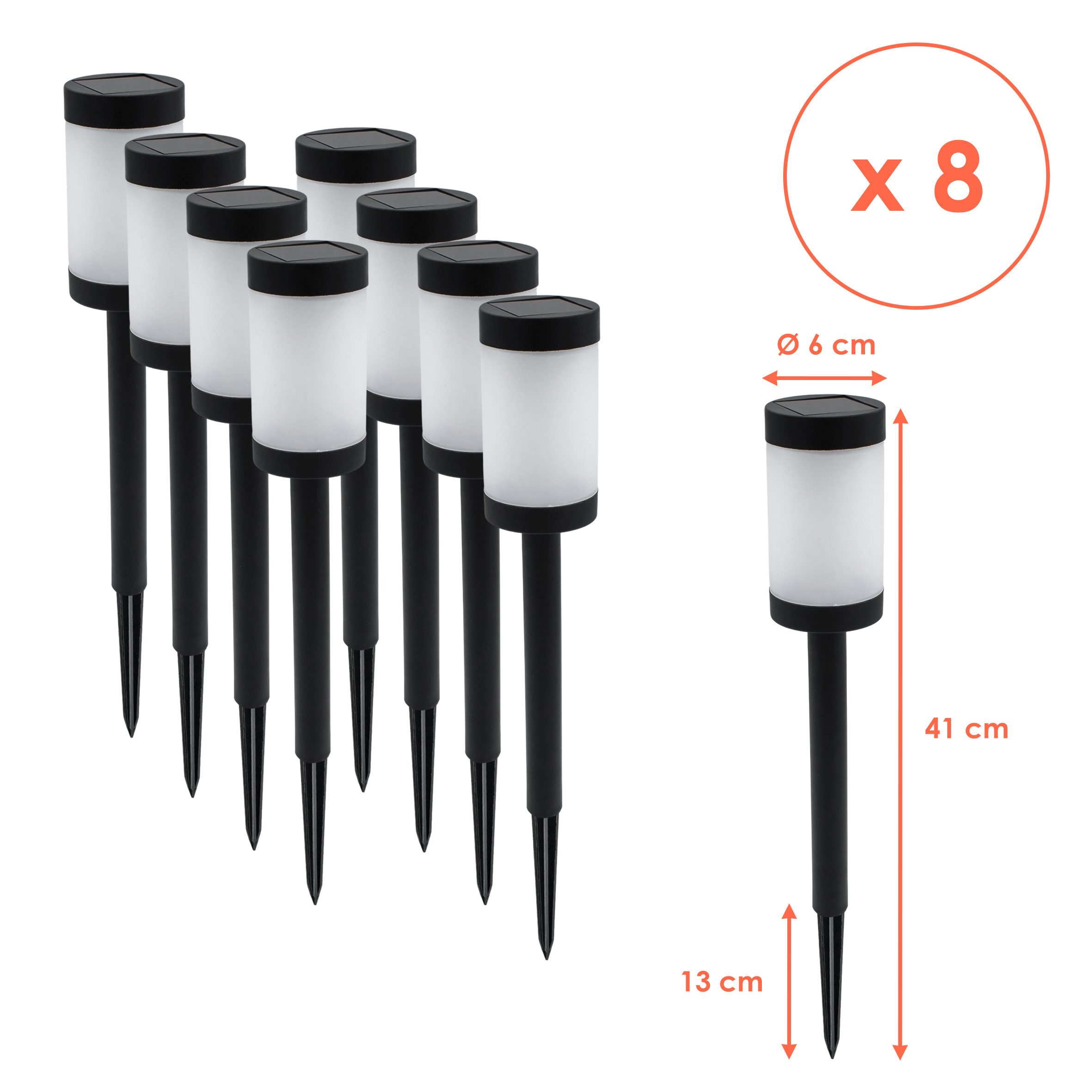 Spetebo LED Solarleuchte Wegeleuchte mit 12 Flammen LED 41 x 6 cm, Dämmerungssensor, LED fest integriert, orange, realistischer Flammeneffekt, 8er Set Solar Wegeleuchte