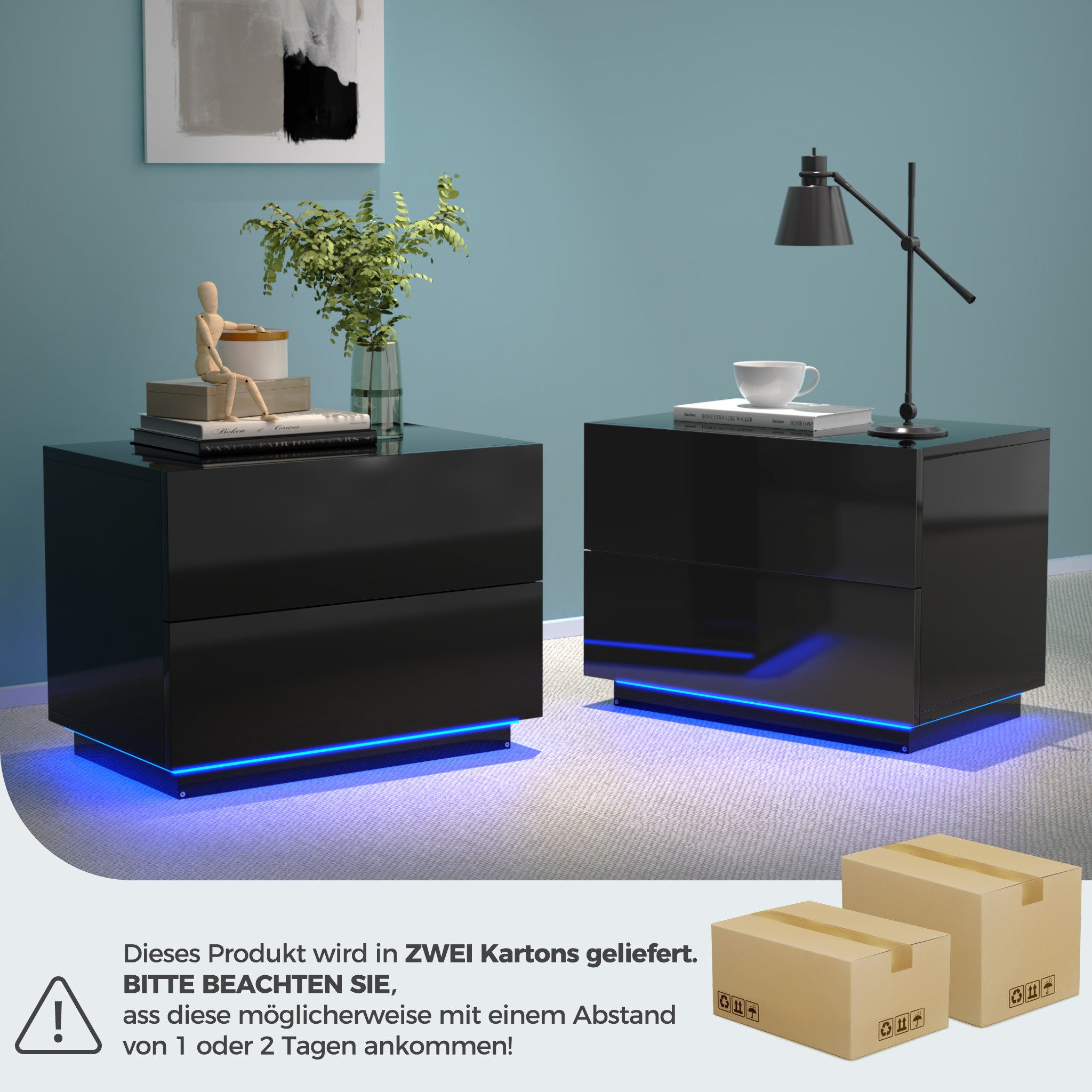 Mondeer Nachttisch LED Nachtkommode (2 St), Glänzend-Nachttisch mit LED-Bel günstig online kaufen