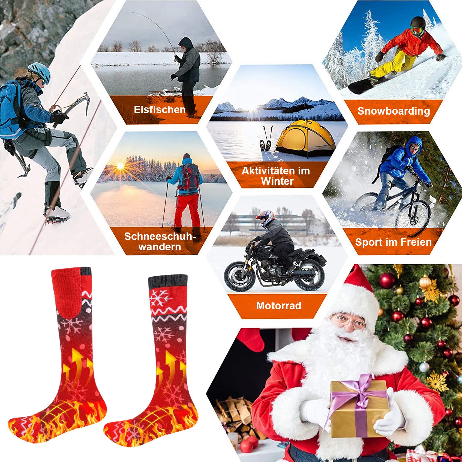 BTTO Funktionssocken Elektrisch Beheizte Socken Winter für Männer und Frauen,Thermo-Socken Elektrische Heizsocken für Skifahren, Angeln, Radfahren