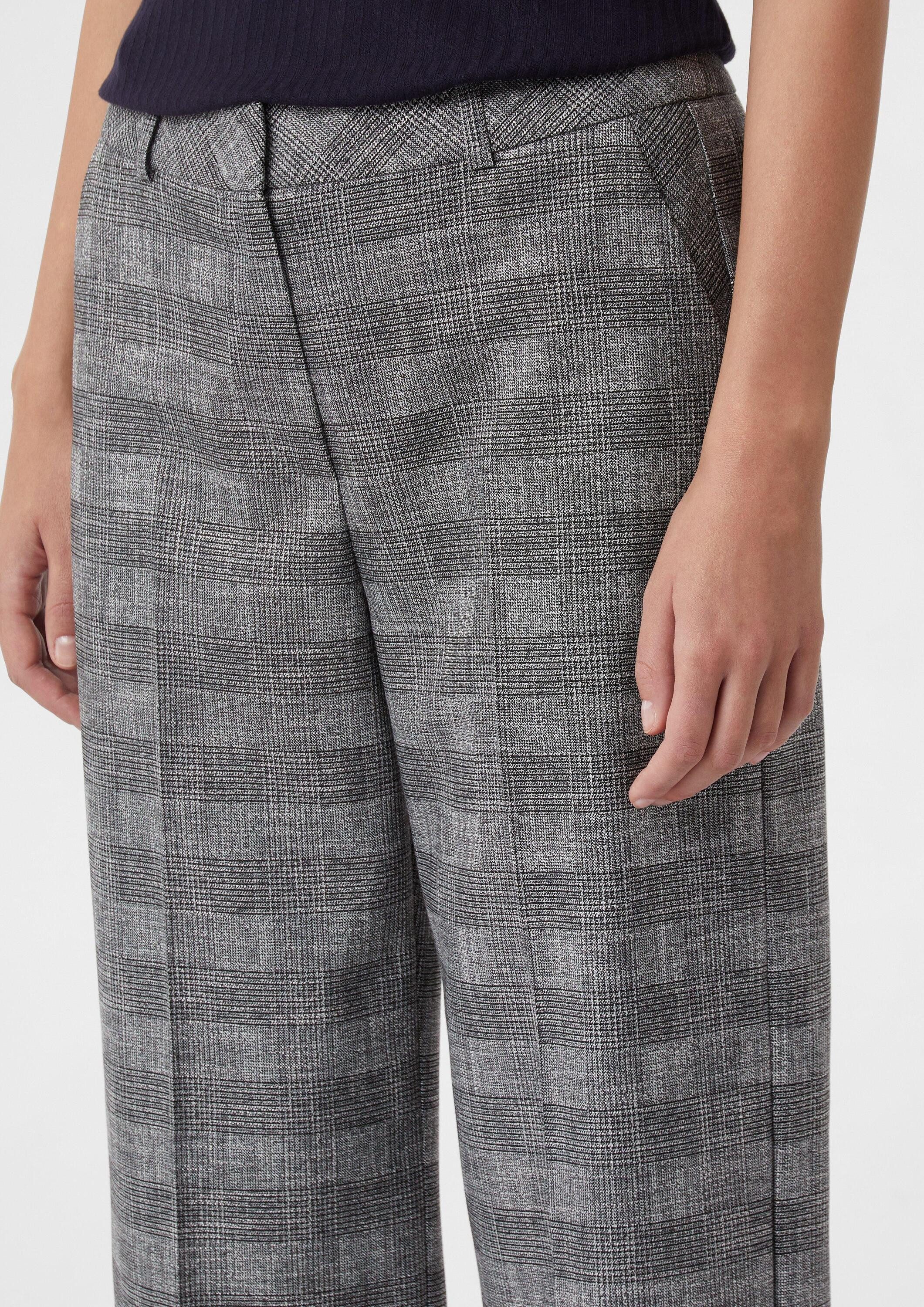 comma Chinos Hose Ankle-Hose mit Wide Leg und Karomuster