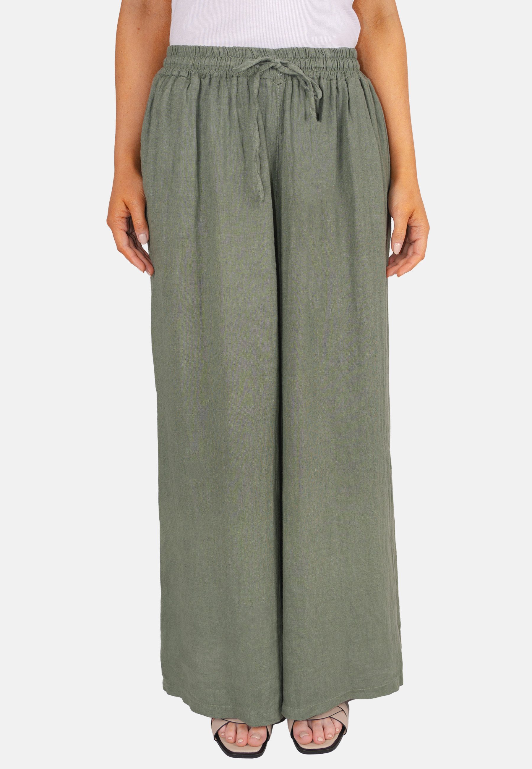 Seasons of April Leinenhose PERLA LINO (1-tlg) Leinenhose Damen Weit Perla Lang Kordelzug Elastischer Bund