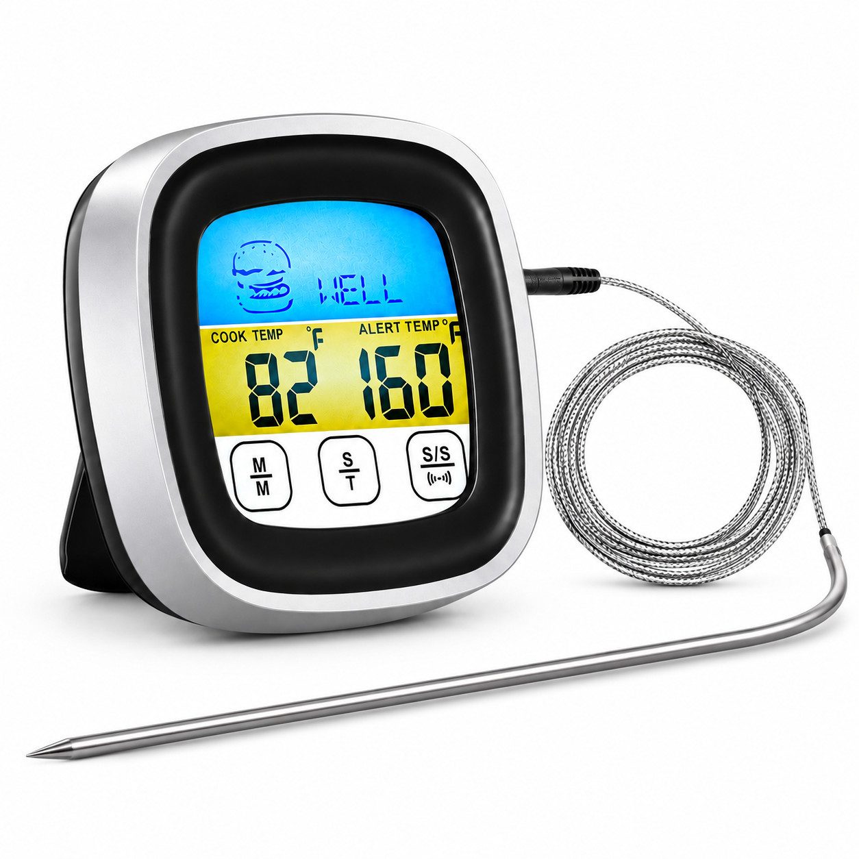 Lisabonde Bratenthermometer Grillthermometer Digital mit Sonde für Backofen & Fleischtimer, 1-teilig, Rostfreie Edelstahlsonde, Magnetbefestigung