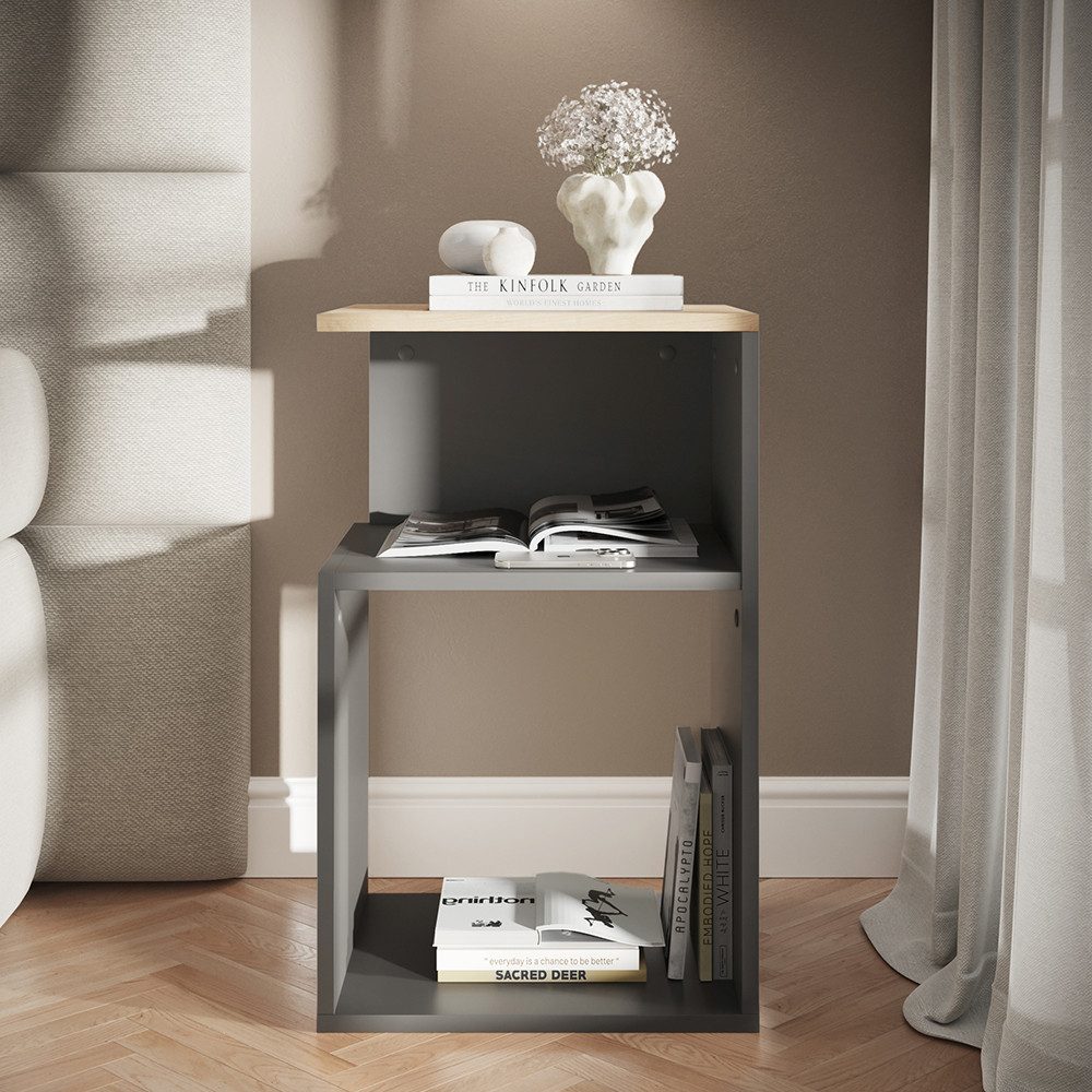 Nachtschrank Elios, Anthrazit/Goldkraft Eiche, 40 x 65.3 cm