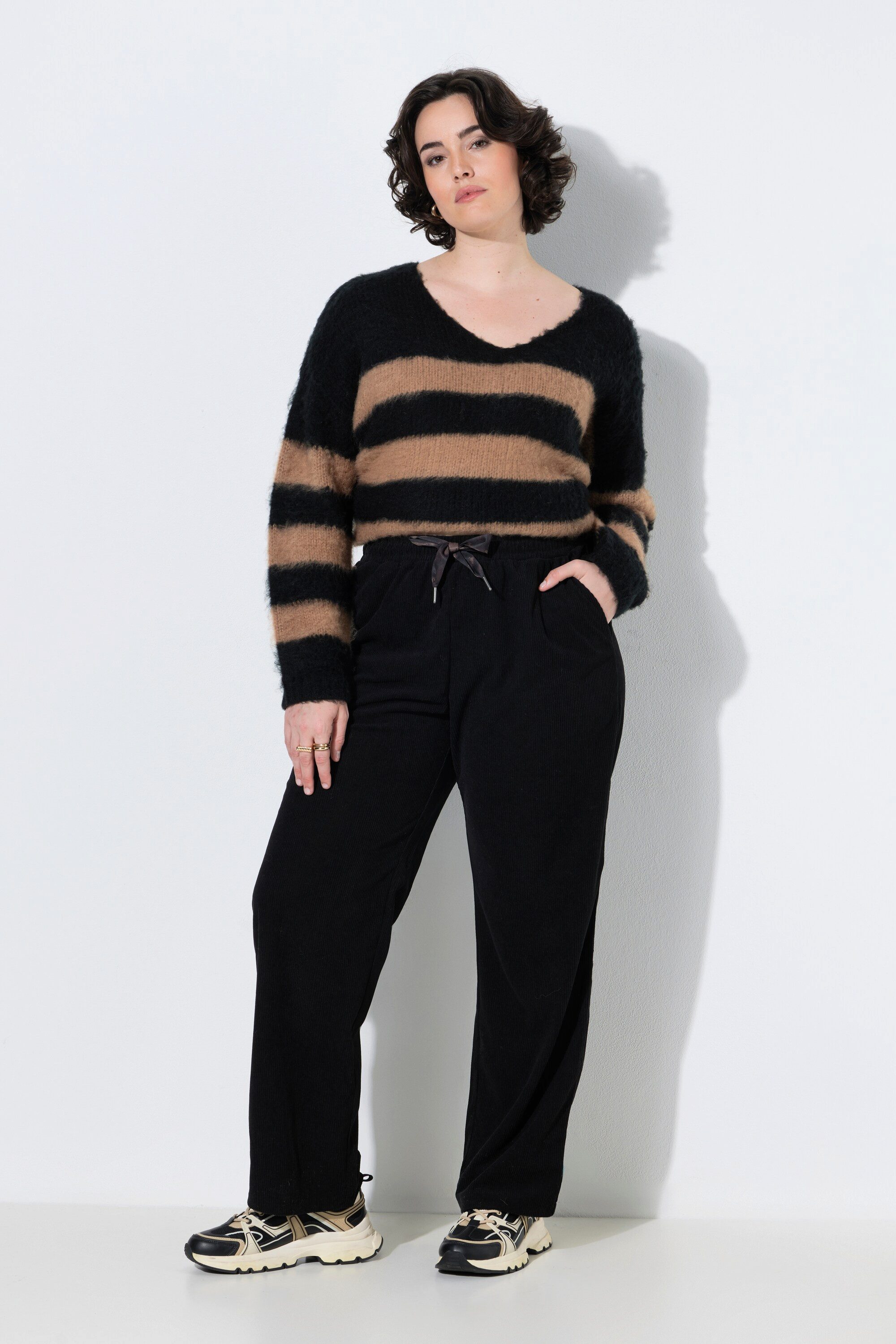 Ulla Popken Schlupfhose Jerseycord-Hose Rose weites gerades Bein