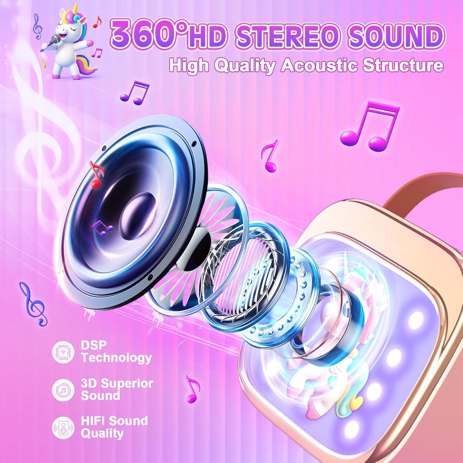 POPOLIC Kinder-Lautsprecher mit 2 Mikrofonen: Einhorn Geschenke Für Mädchen Karaoke-Maschine (Bluetooth Karaoke Mikrofon Kinder, Mikrofon für Mädchen 3-12 Jahre - Ostergeschenke Mädchen Spielzeug)