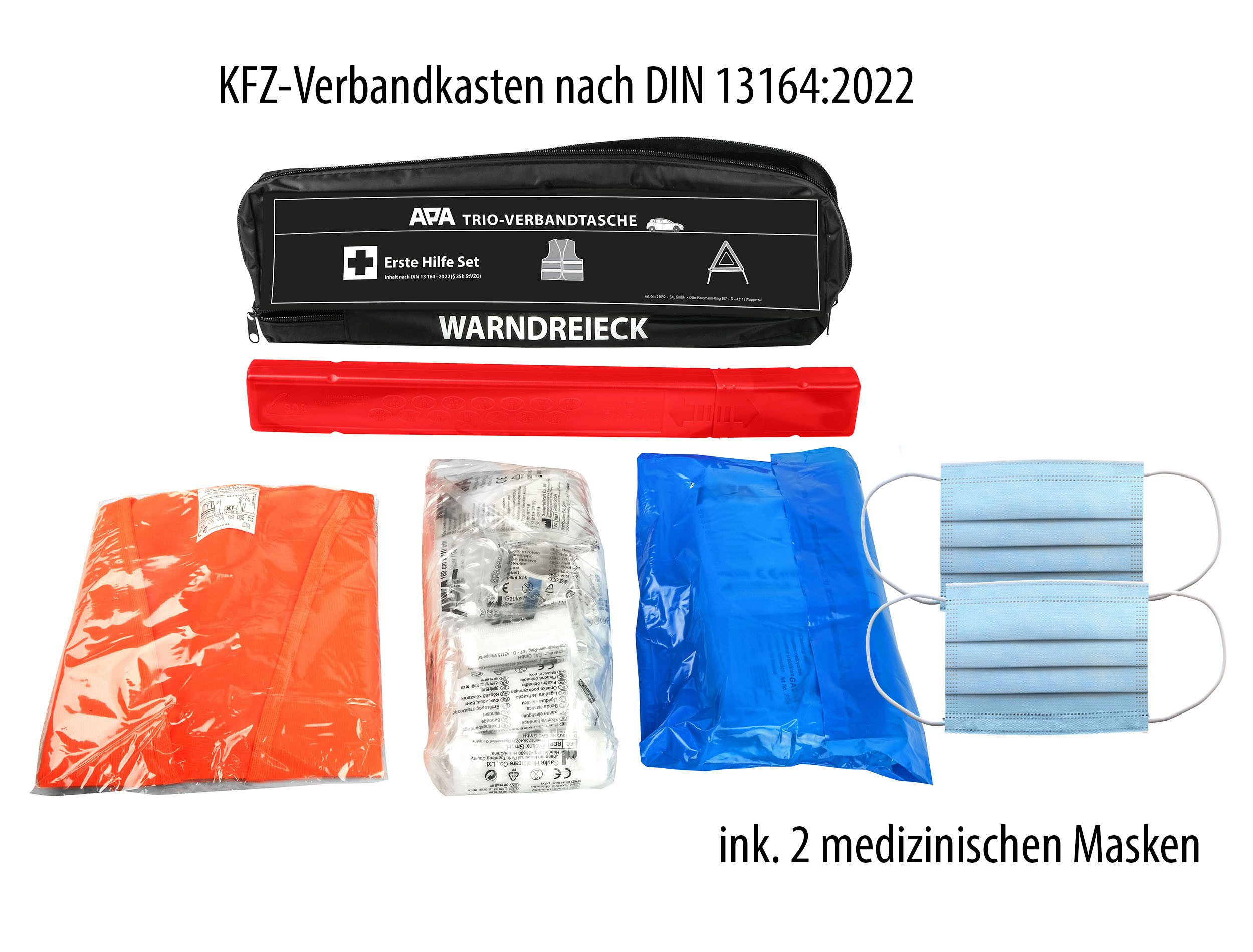 APA KFZ-Verbandtasche TRIO-Verbandstasche mit Warndreieck und Warnweste, (3 St)
