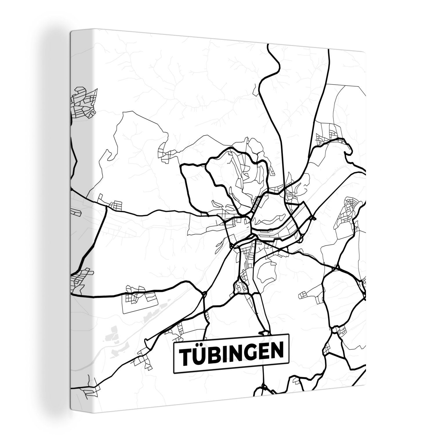 OneMillionCanvasses® Leinwand Tübingen St), Leinwandbild Stadtplan, Bilder (1 für Wohnzimmer - Schlafzimmer Karte -
