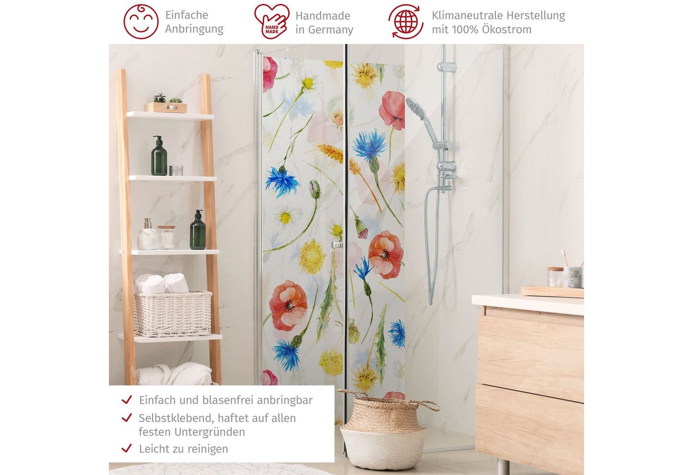 Thumbnail - Bilderdepot24 Badrückwand Blumen bunt Duschrückwand ohne Bohren Dusche Aquarell, (1-tlg., Hart-Folie Premium matt 0,61 m...