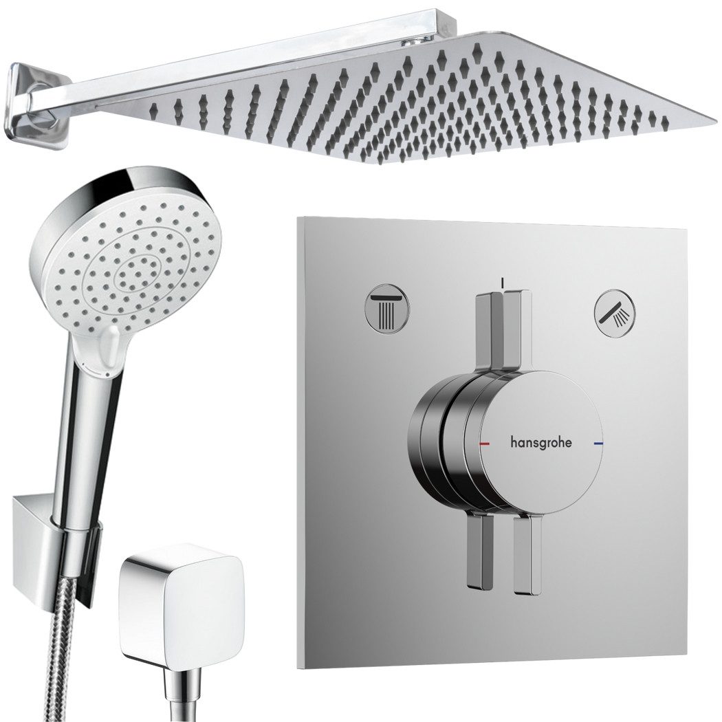 Hansgrohe und Jowi Duscharmatur Unterputz Duschsystem mit Kopfbrause, DuoTurn E Duscharmatur (Unterputz-Duschsystem) Edelstahl Kopfbrause und Brausearm