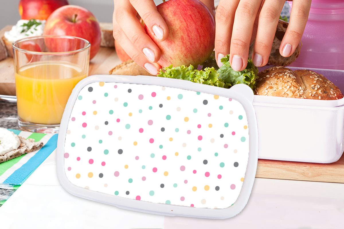 Brotbox weiß für und Brotdose, Kinder - Lunchbox - Kunststoff, Jungs Mädchen MuchoWow (2-tlg), und Pastell Muster, Erwachsene, für Konfetti