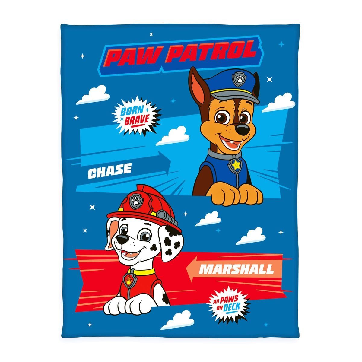 Kinderdecke 130x170cm Paw Patrol Chase & Marshall hochwertig bedruckt, Herding, Bequeme Fleecedecke mit tollem Paw Patrol-Motiv