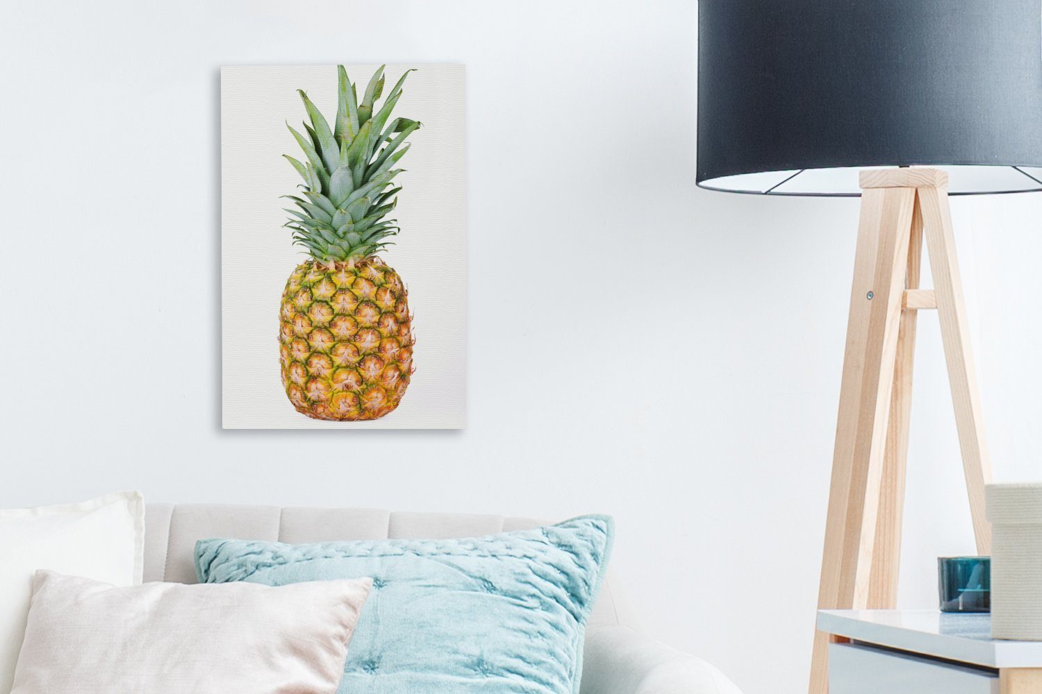 OneMillionCanvasses® Leinwandbild Ananas - - Blätter fertig cm Weiß, inkl. Frucht 20x30 Leinwandbild - (1 Zackenaufhänger, bespannt Gemälde, St)