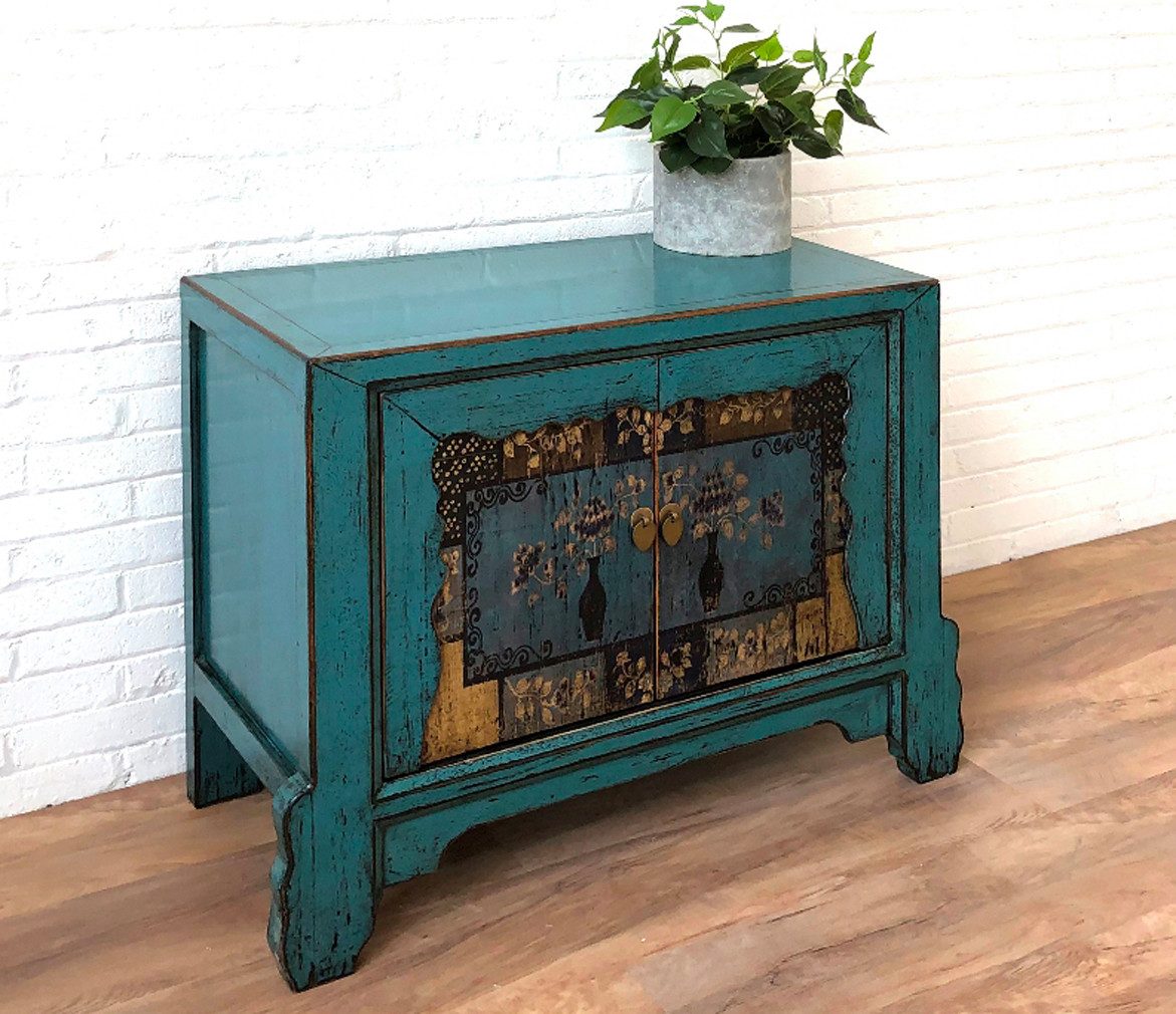 OPIUM OUTLET Kommode Schrank Sideboard Anrichte Büffet Asia Vintage Möbel (komplett montiert, asiatisch chinesisch orientalisch), Breite x Tiefe x Höhe: 90 cm x 42 cm x 70 cm