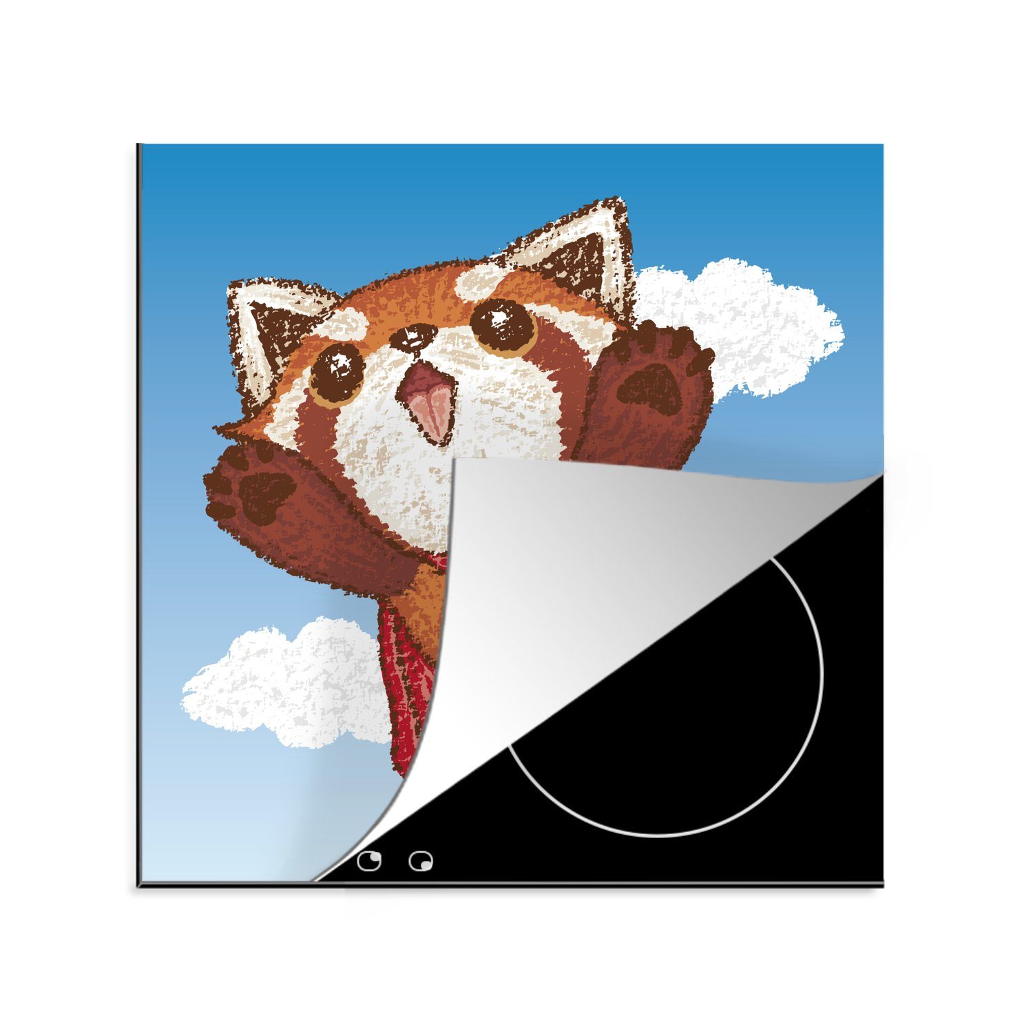 MuchoWow Herdblende-/Abdeckplatte Illustration eines roten Pandas als Superheld, Vinyl, (1 tlg), 78x78 cm, Ceranfeldabdeckung, Arbeitsplatte für küche