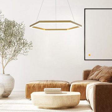 s.luce Pendelleuchte LED Hängelampe Hexa Ø 80cm direkt oder indirekt Alu-Gebürstet, Warmweiß