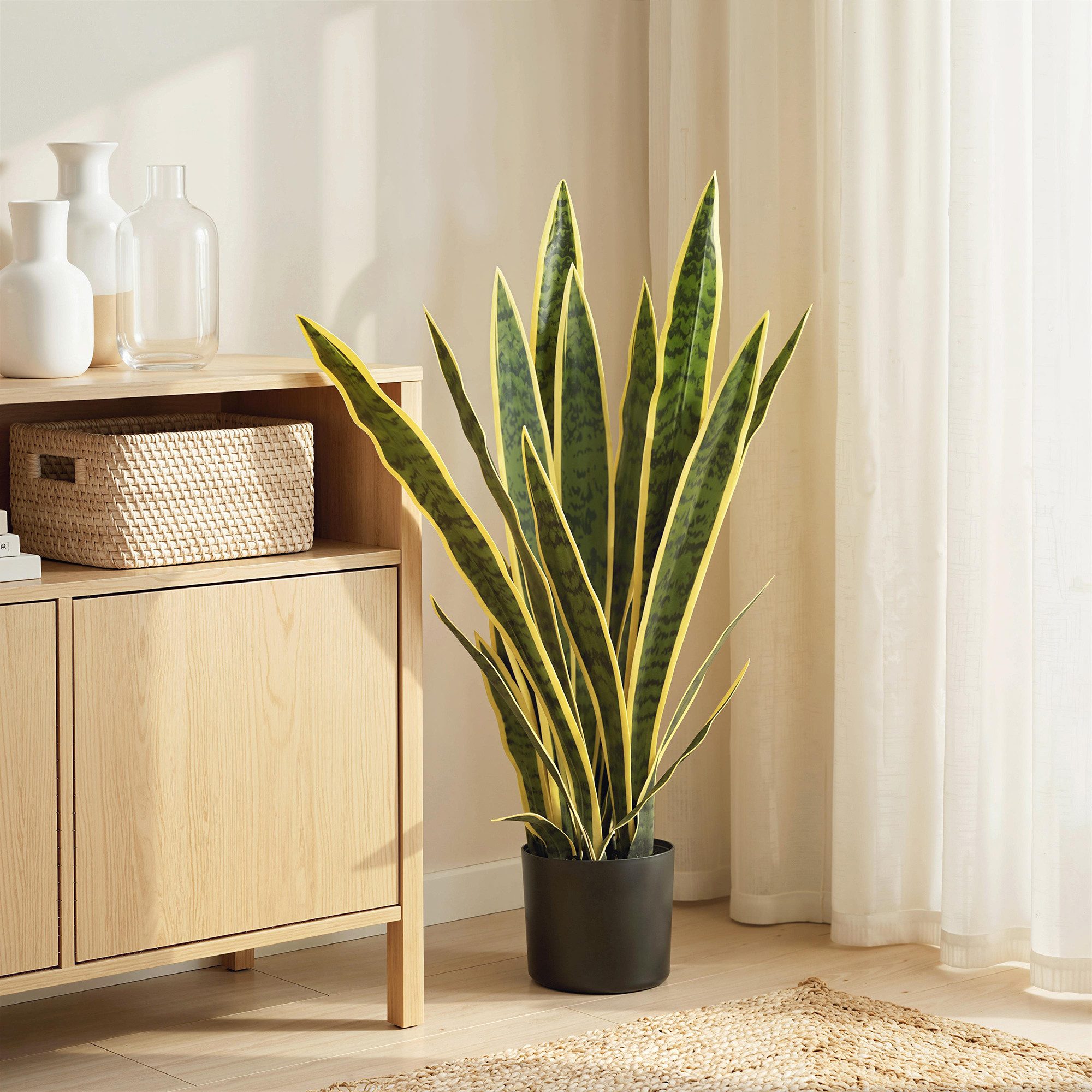 Kunstpflanze Künstliche Sansevieria, Pflanzen im Topf, Fake Plant wie echt Bogenhanf, Outsunny, Höhe 77 cm, 21 Blätter, biegsame Zweige, wartungsfrei
