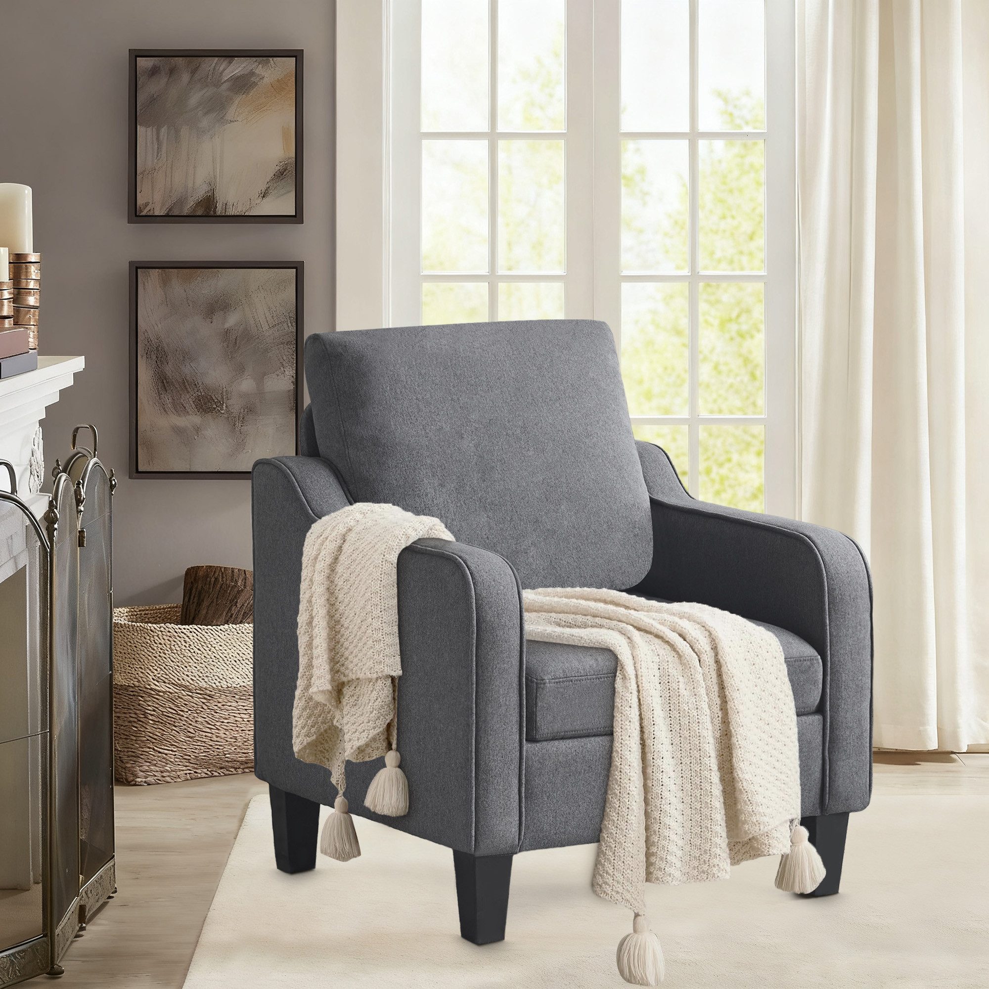 Aunekiv Sessel moderner Polstersessel, Einzelsofa, 81x76x75 cm, 150 kg Tragfähigkeit (1-St), Grauer Stoff-Sessel für Wohnzimmer, Büro oder Gästezimmer