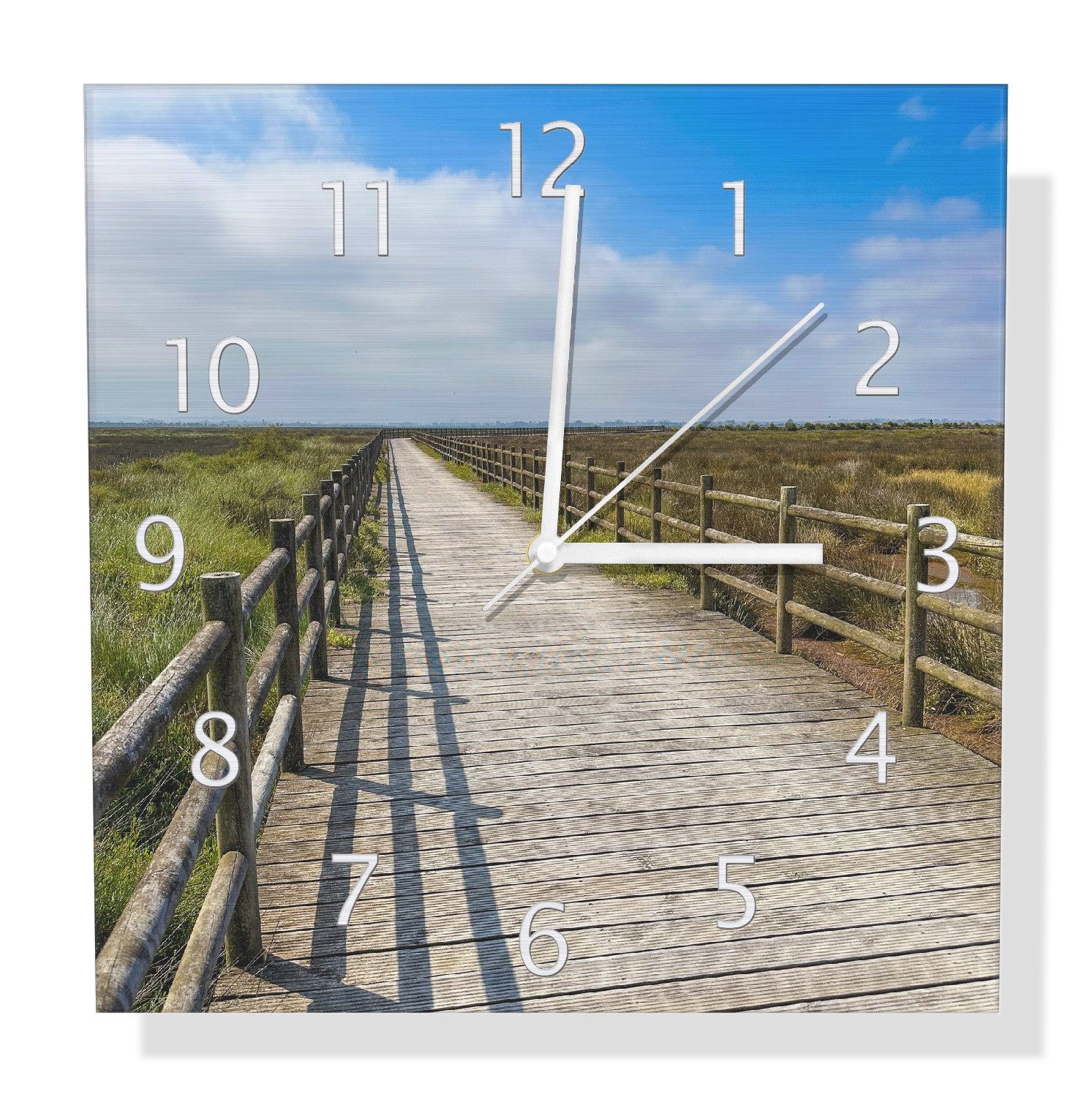 Wallario Wanduhr Holzsteg durch Moorlandschaft (Aluverbunduhr)