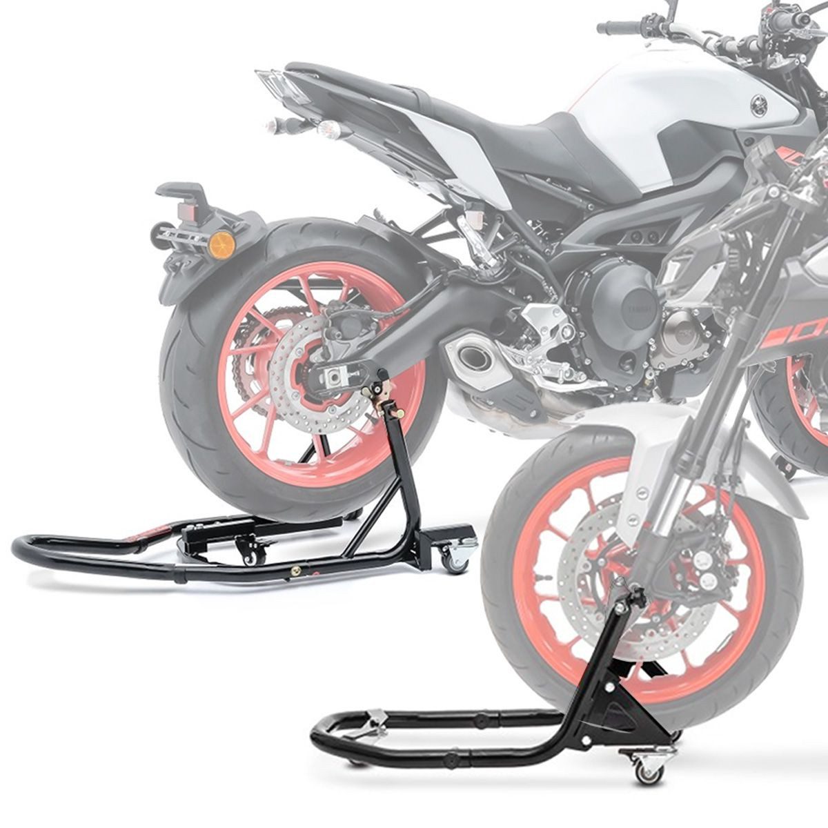 ConStands Motorradheber Set: Montageständer hinten schwarz matt + Montageständer vorne XB2 sch