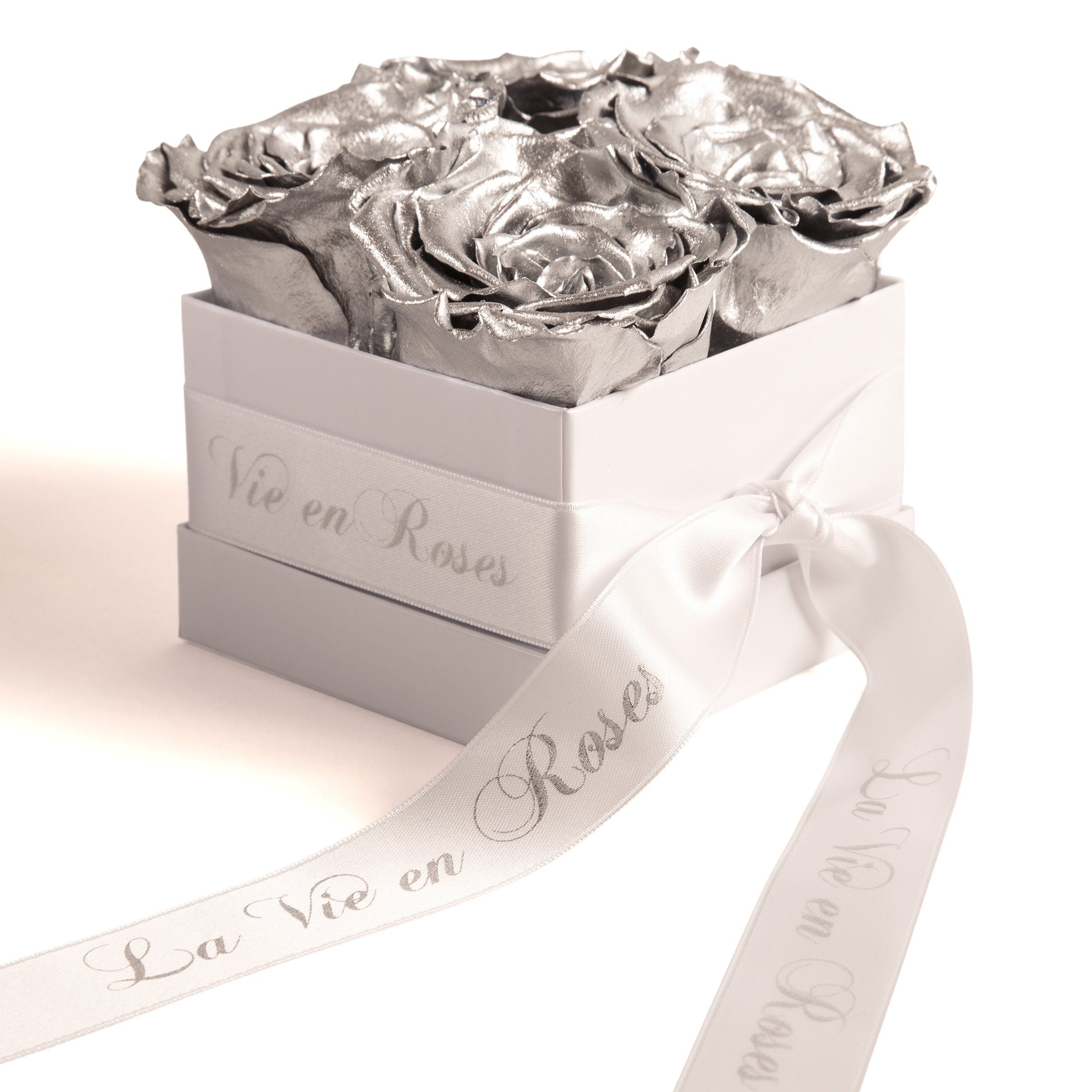 Kunstblume Rosenbox weiß Infinity Rosen Poesie Deko Geschenk für Damen Rose, ROSEMARIE SCHULZ Heidelberg, Höhe 8.5 cm, für Frauen zum Valentinstag, Made in Germany