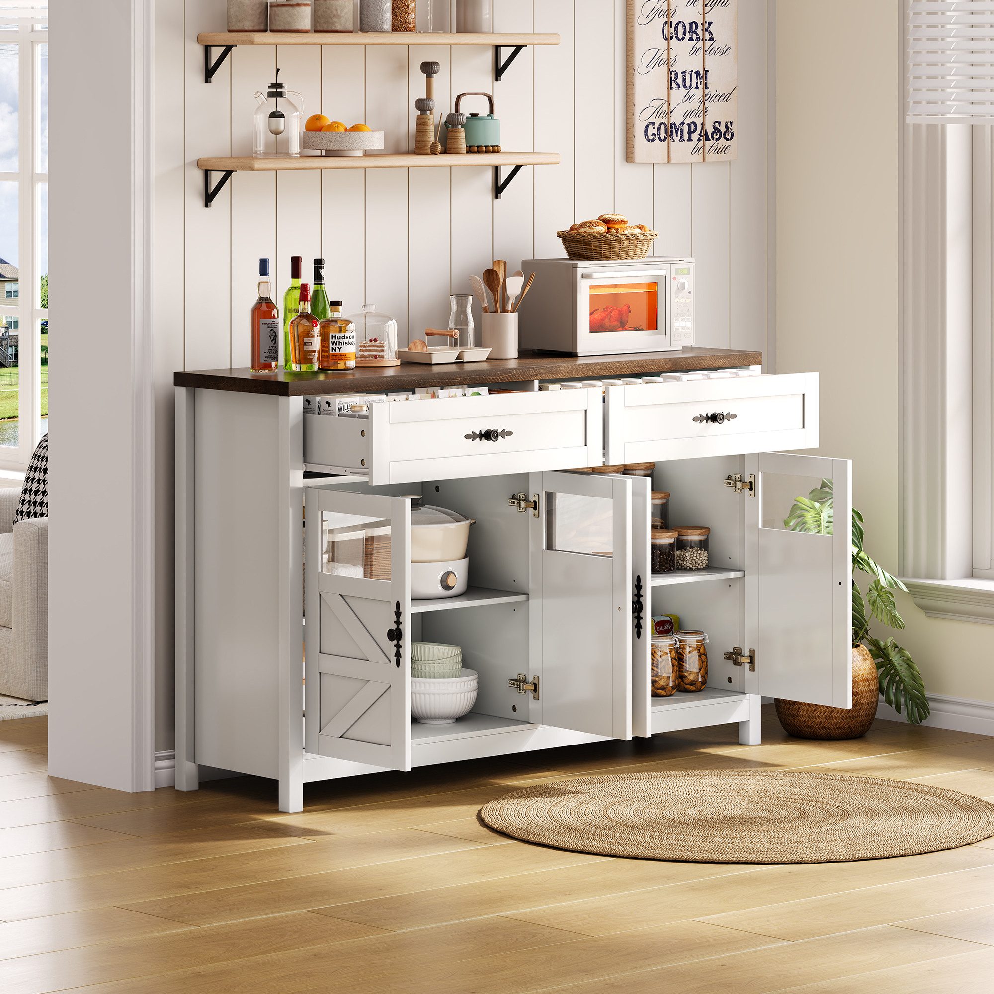 OKWISH Sideboard Buffet-Schrank (Esszimmer-Sideboard 140 cm, Weißes Buffet günstig online kaufen